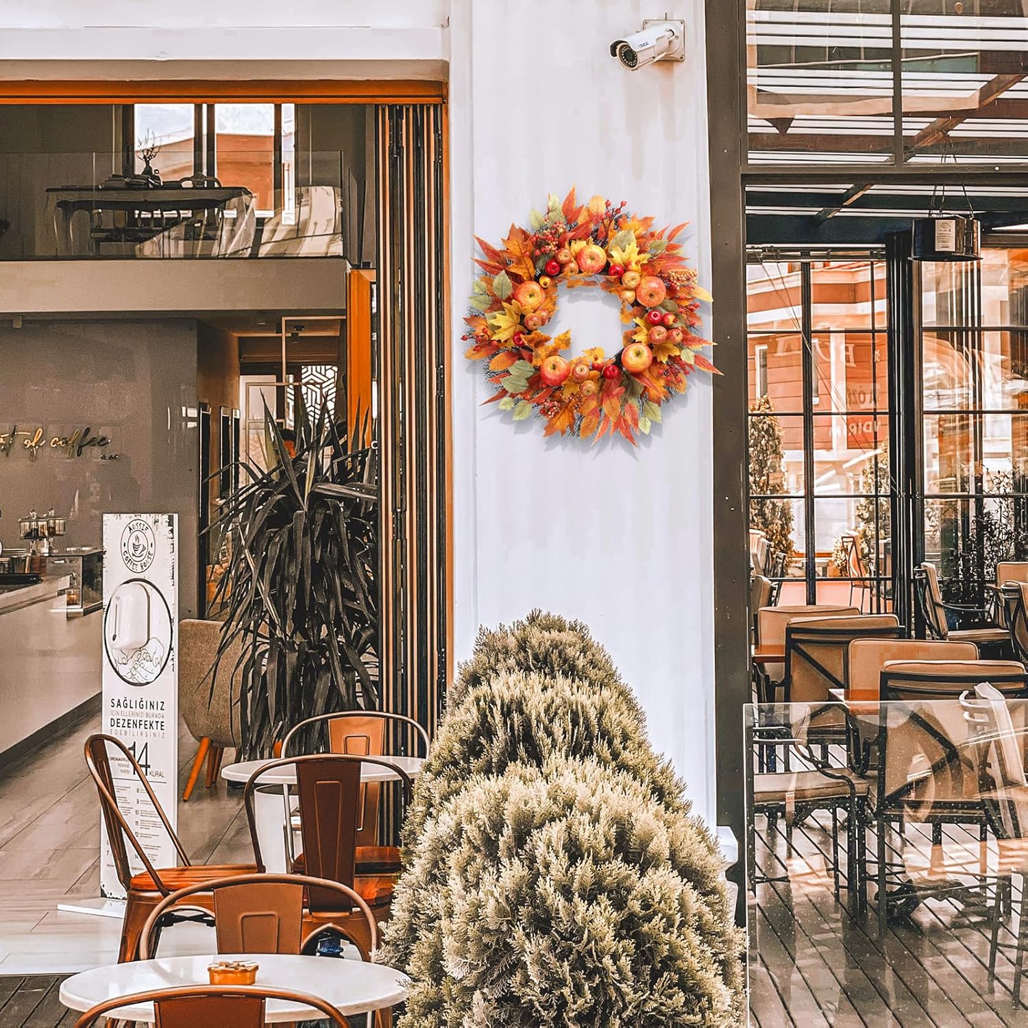 Fall Wreath for Front Door - 22 Inch Autumn Harvest Decor with Realistic Apples Berries Pomegranates and Maple Leaves