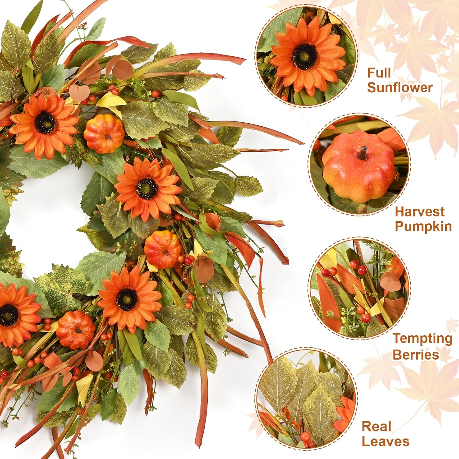 Waipfaru 22in Fall Wreath for Front Door