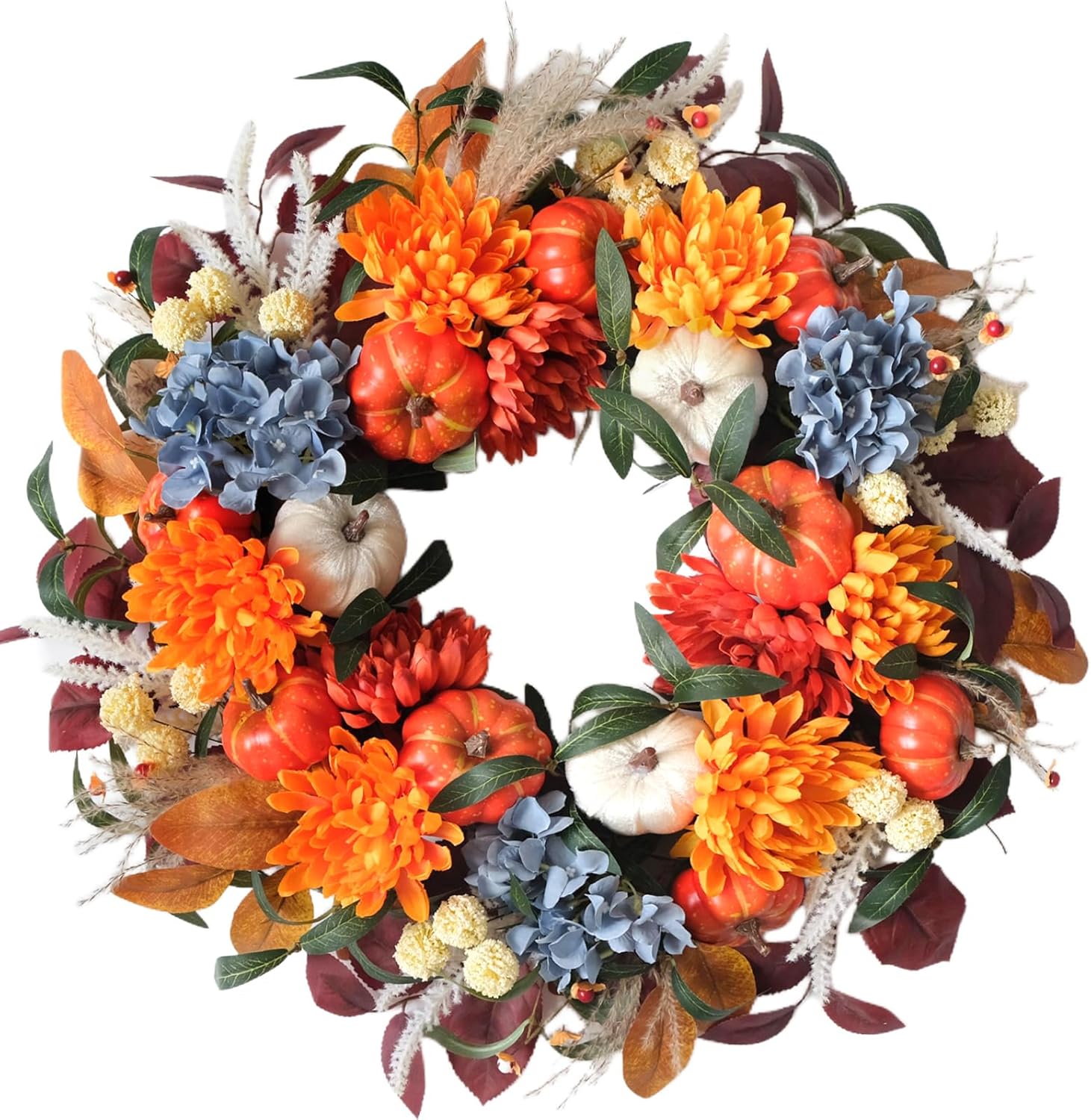 24-inch Fall Pumpkin Wreath Handcrafted Decor
