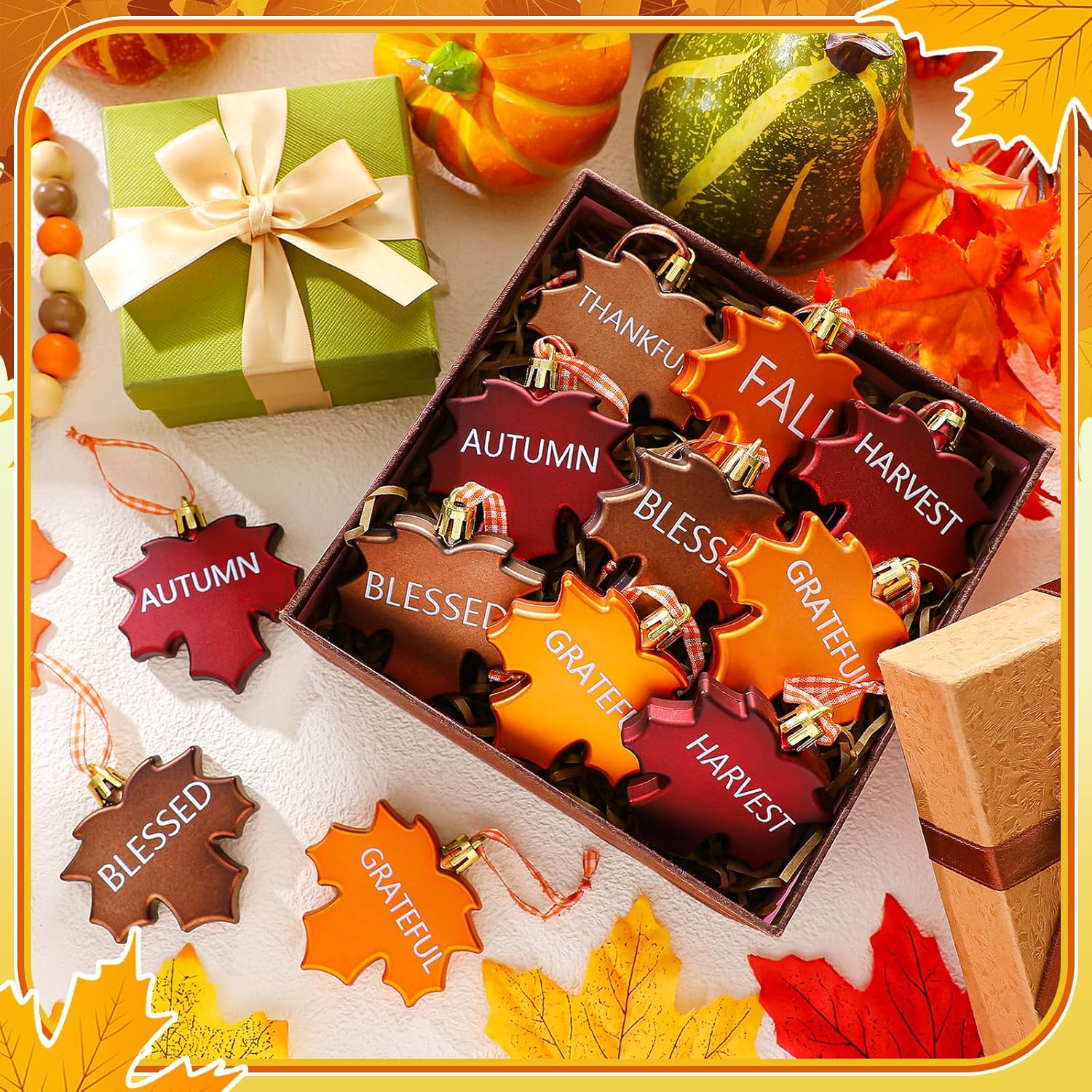 24 Fall Maple Leaf Hanging Ornaments for Thanksgiving Tree Decoration