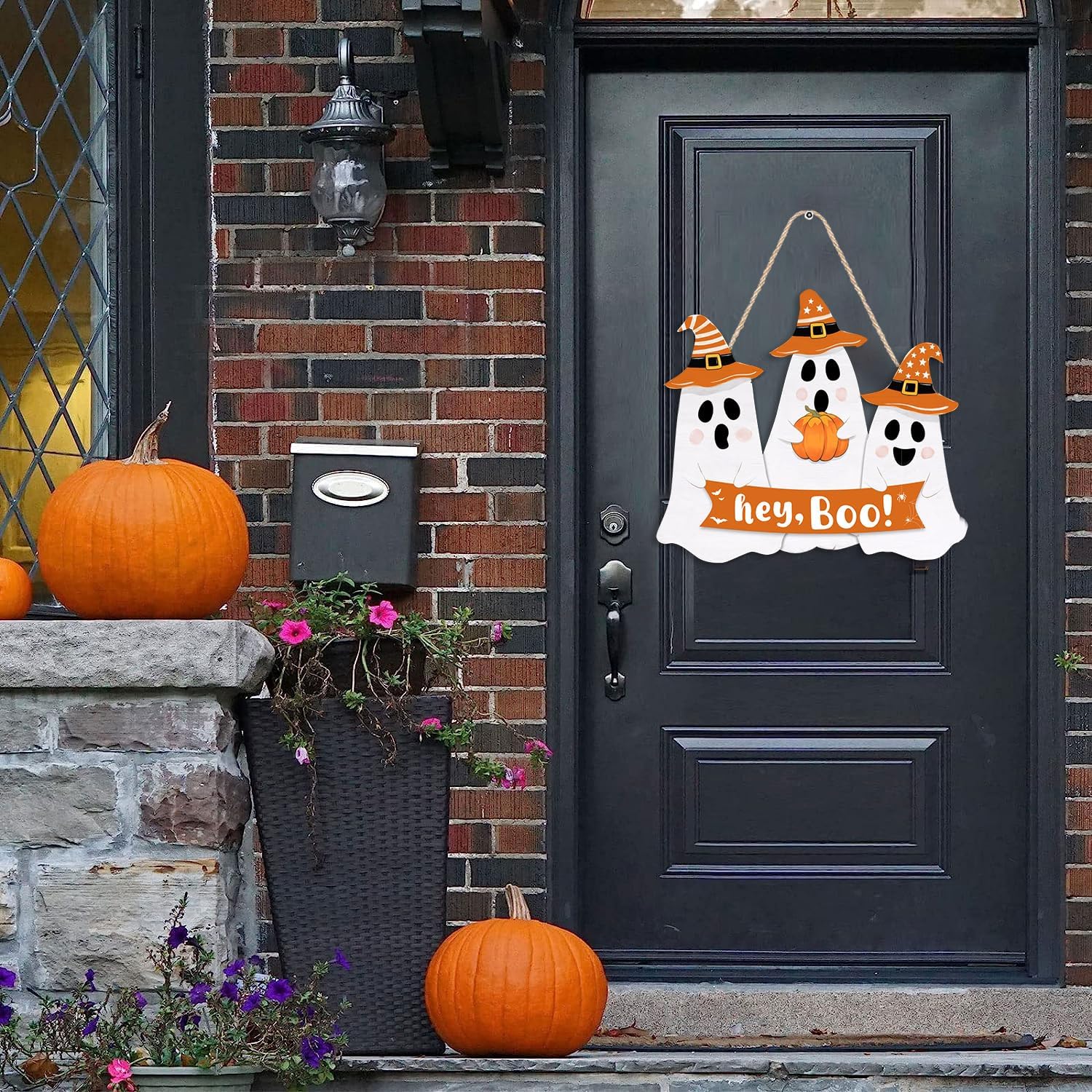 Halloween Ghost Door Sign Wooden Welcome Wreath
