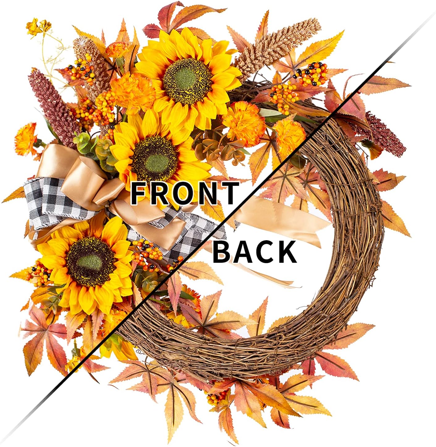 WANNA-CUL 16 Inch Fall Wreath Decor for Front Door