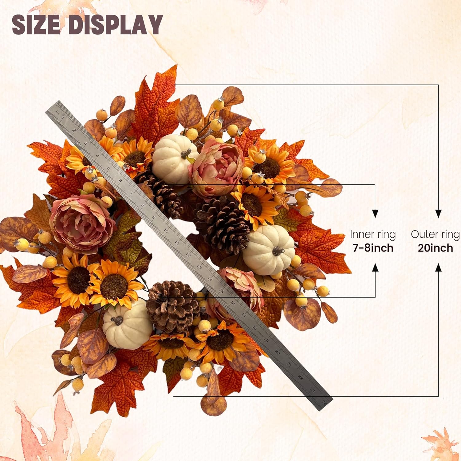 18 Inch Fall Wreath for Front Door Autumn Decor