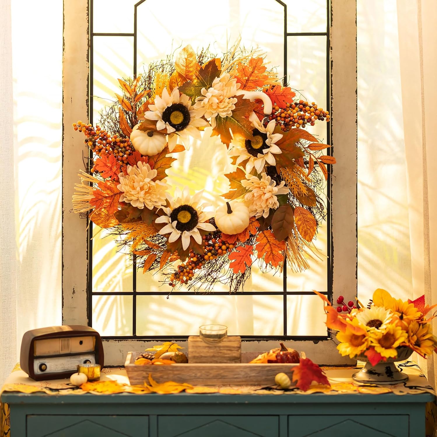 Walasis Fall Wreath Door Decor 20 Inch Autumn Harvest