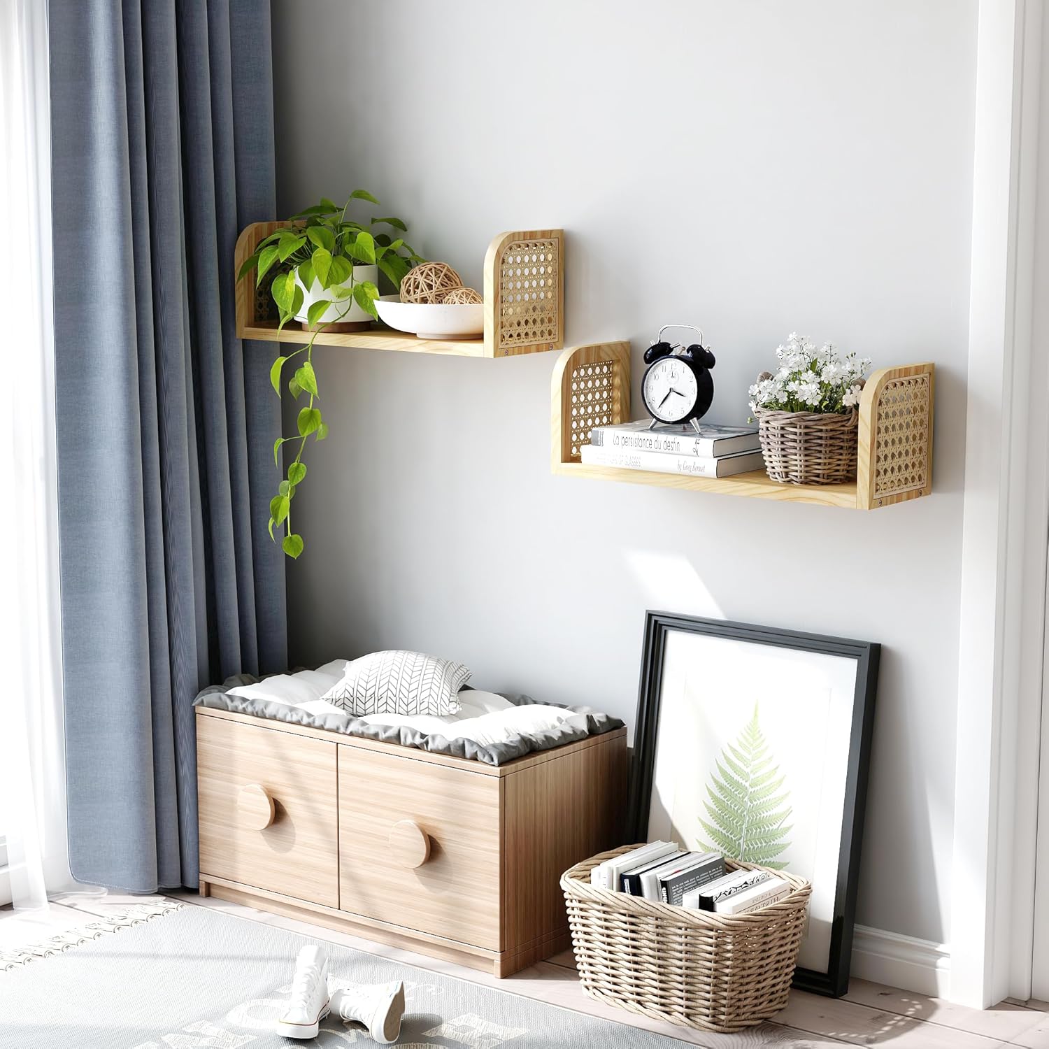 Rattan Shelf Set of 2 for Kids Room and Living Room