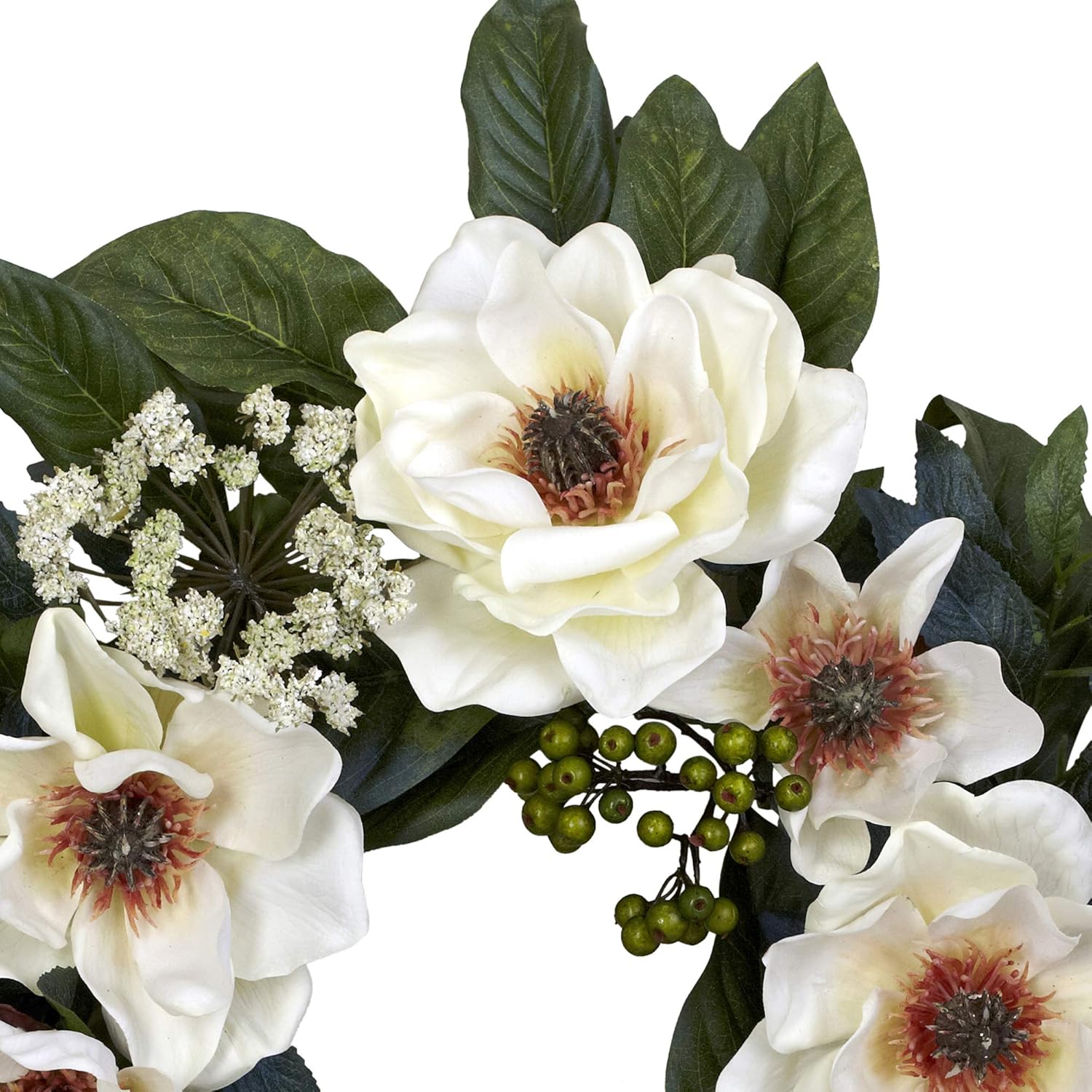 Nearly Natural 22in Magnolia Wreath White