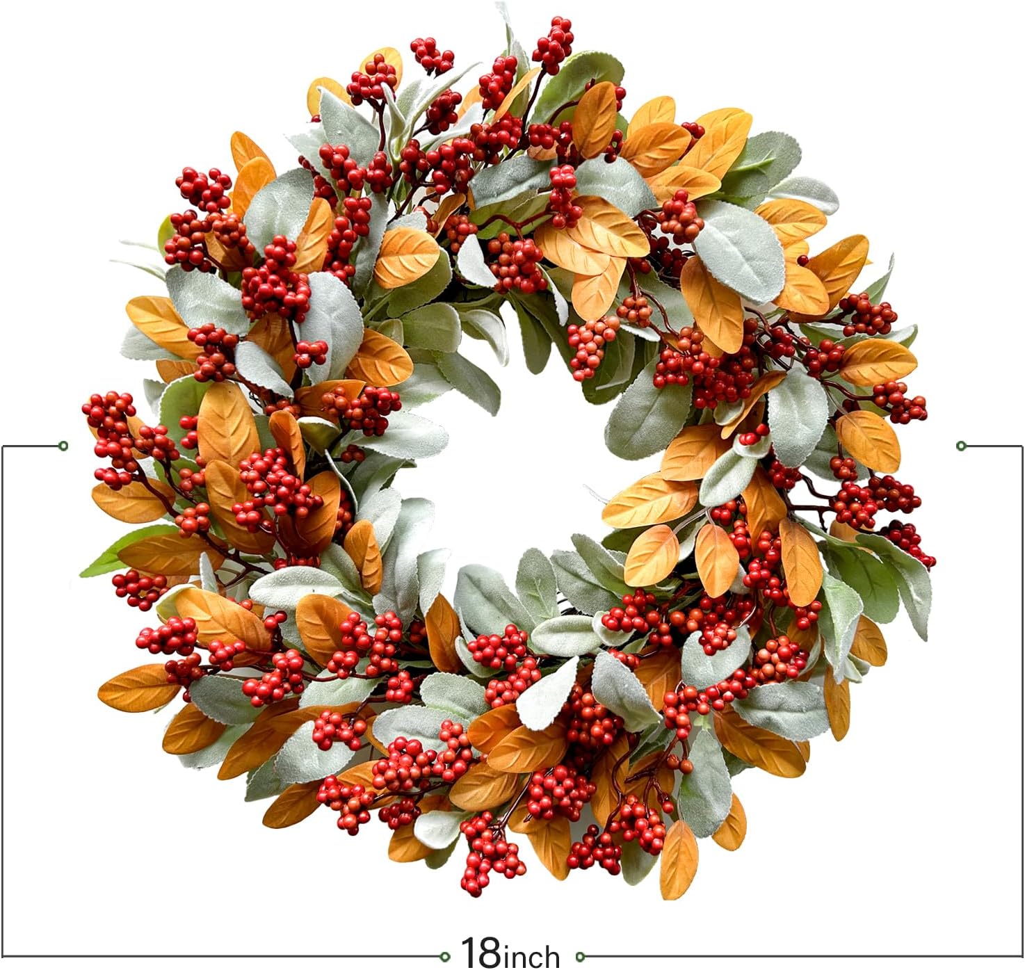 TEMPUS 18 Inch Autumn Wreath with Red Berries