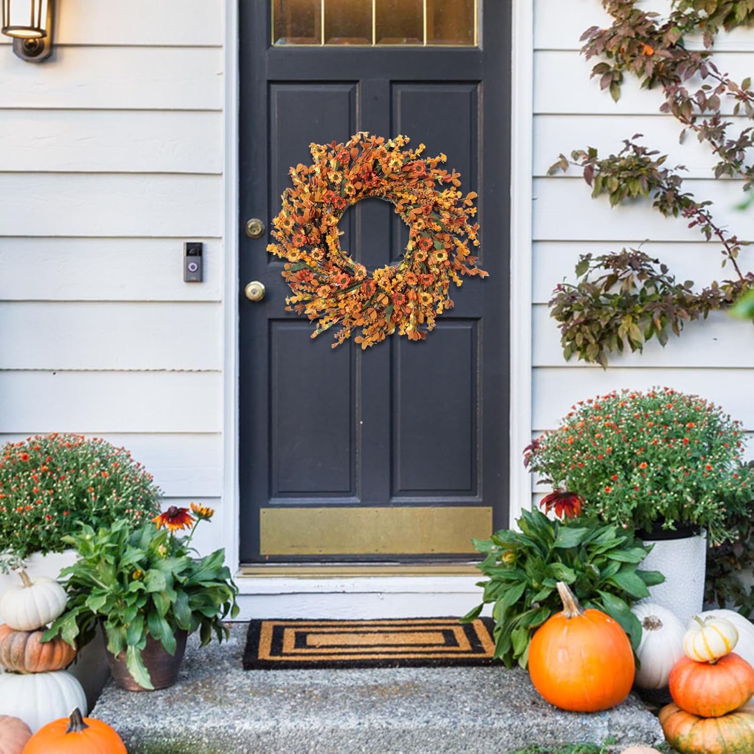 Bibelot 20 Inch Fall Wreath with Green Leaves and Yellow Daisies