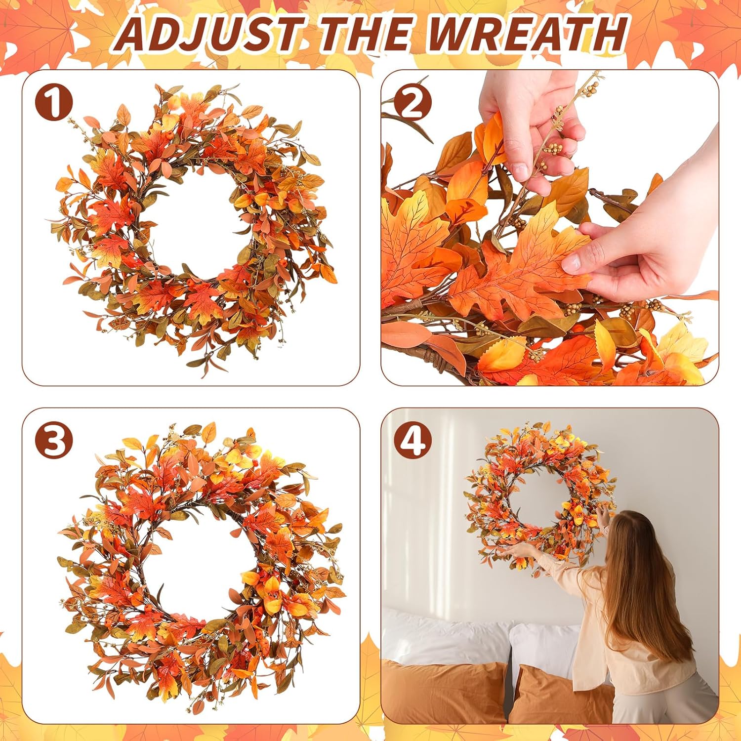 Hotop 2 Pcs 22 Inch Autumn Eucalyptus Wreath with Berries