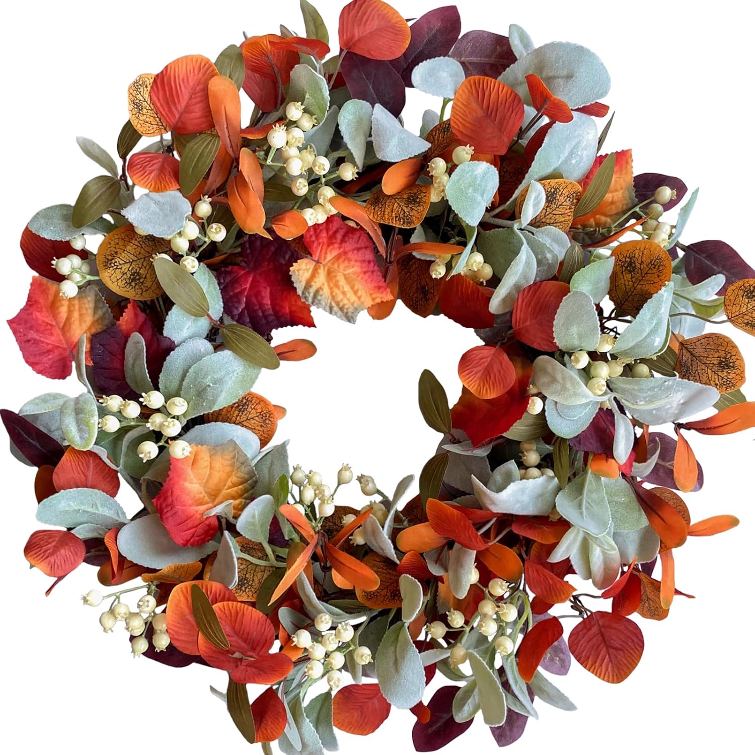 22 Inch Fall Front Door Wreath with Eucalyptus and Berries