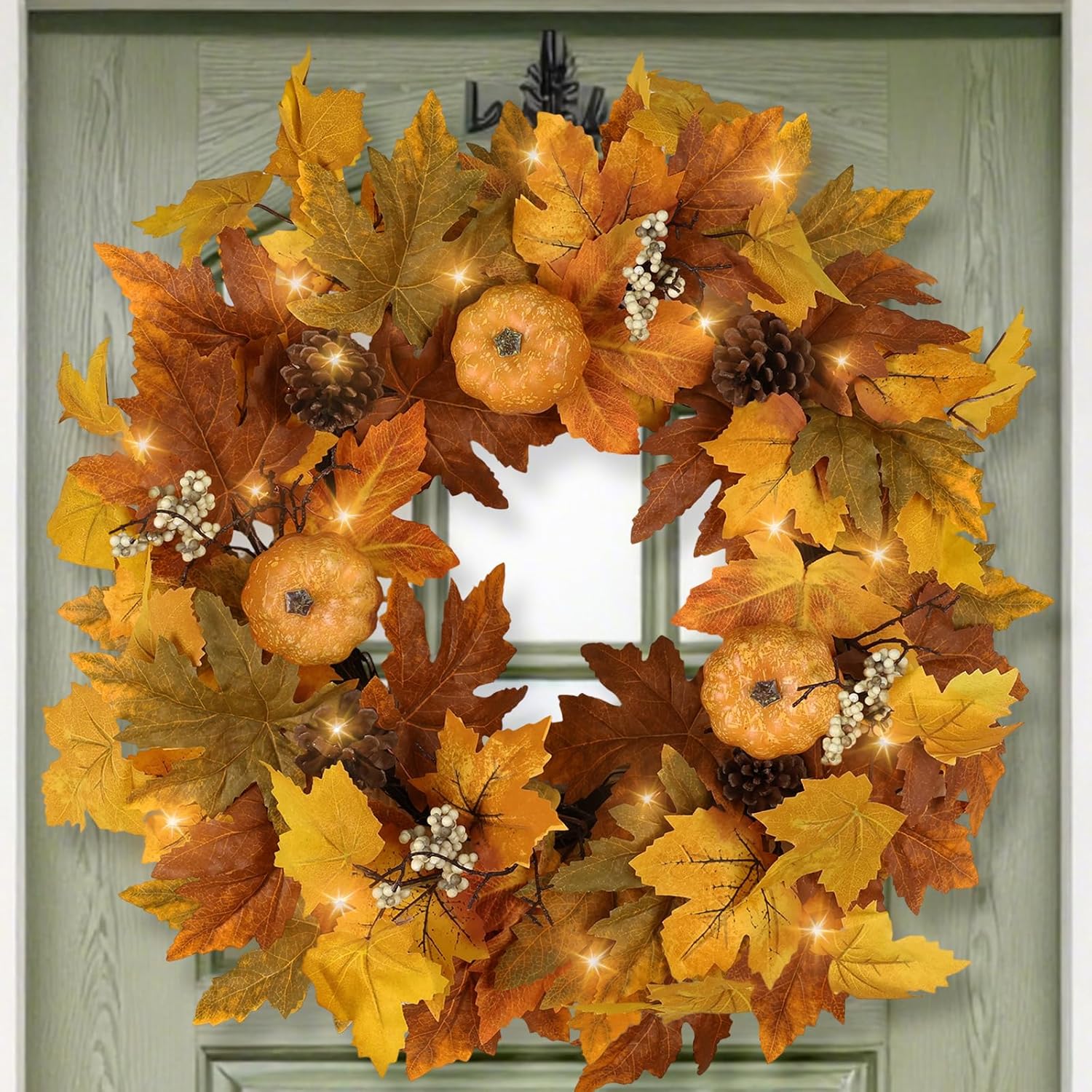 Fall Wreaths with Timer Lights for Front Door