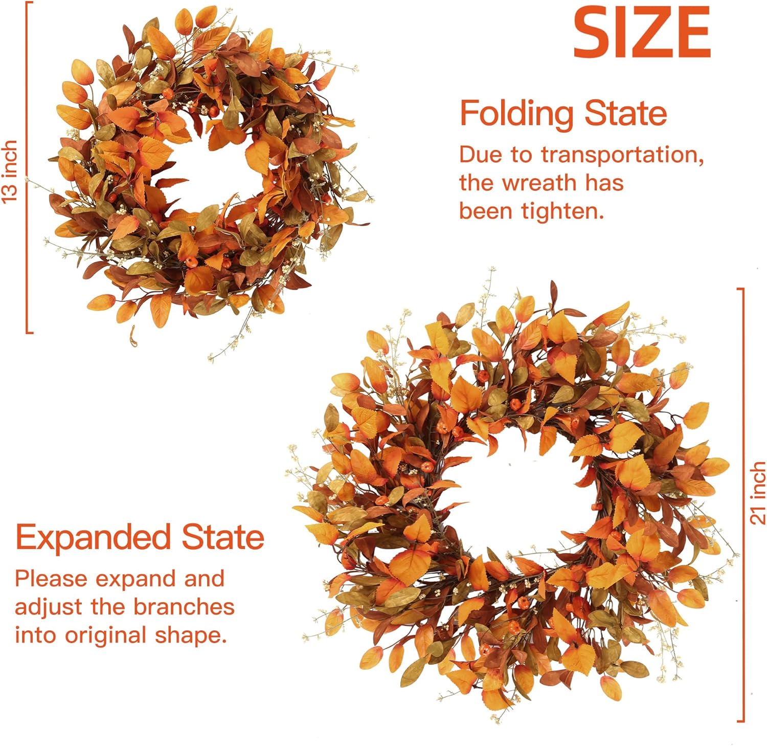 Sggvecsy Fall Wreath 21 Inch Autumn Decor Door Accent