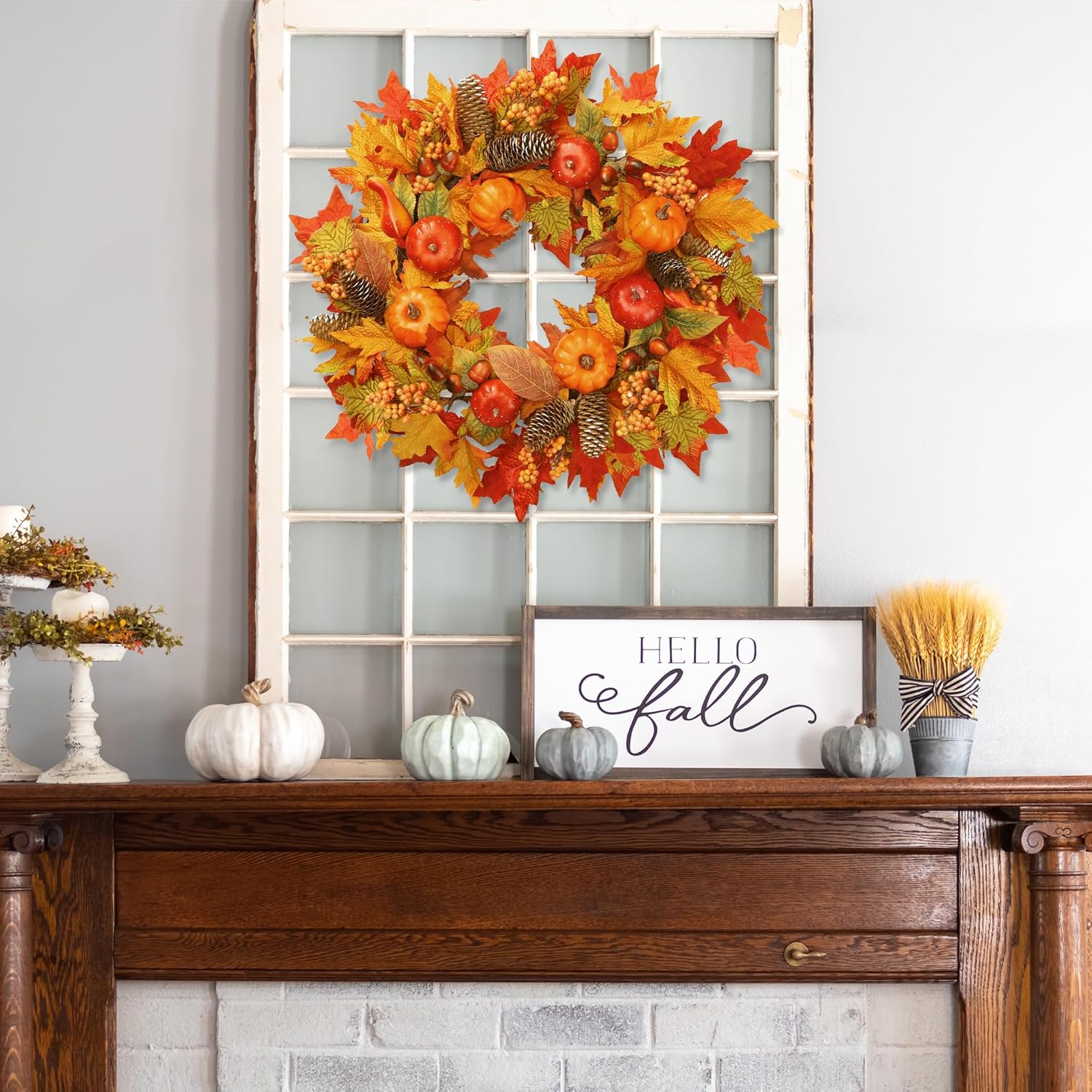 Sggvecsy 22 Inch Fall Wreath Decor for Front Door and Window
