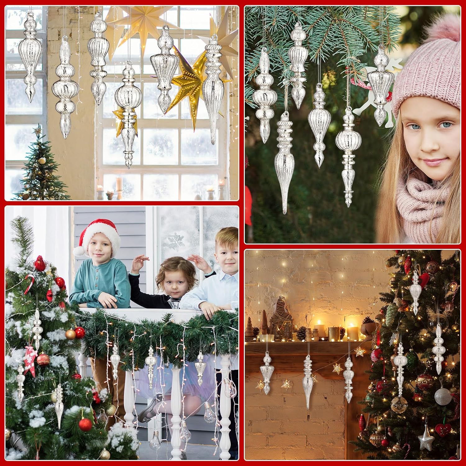 Soaoo 6 Pcs 63 Inch Mercury Glass Finial Christmas Ornaments
