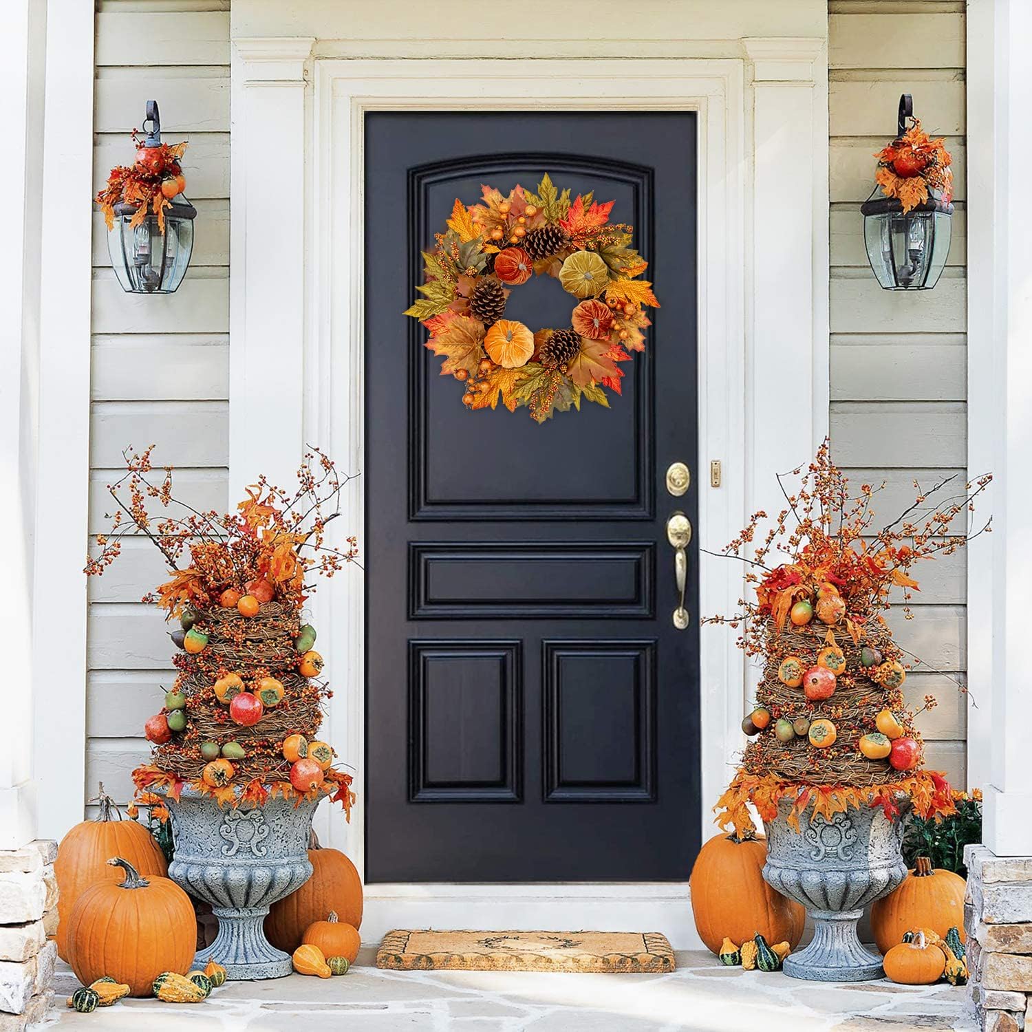 Gorgeous Fall Wreath with Velvet Pumpkins and Metal Hook