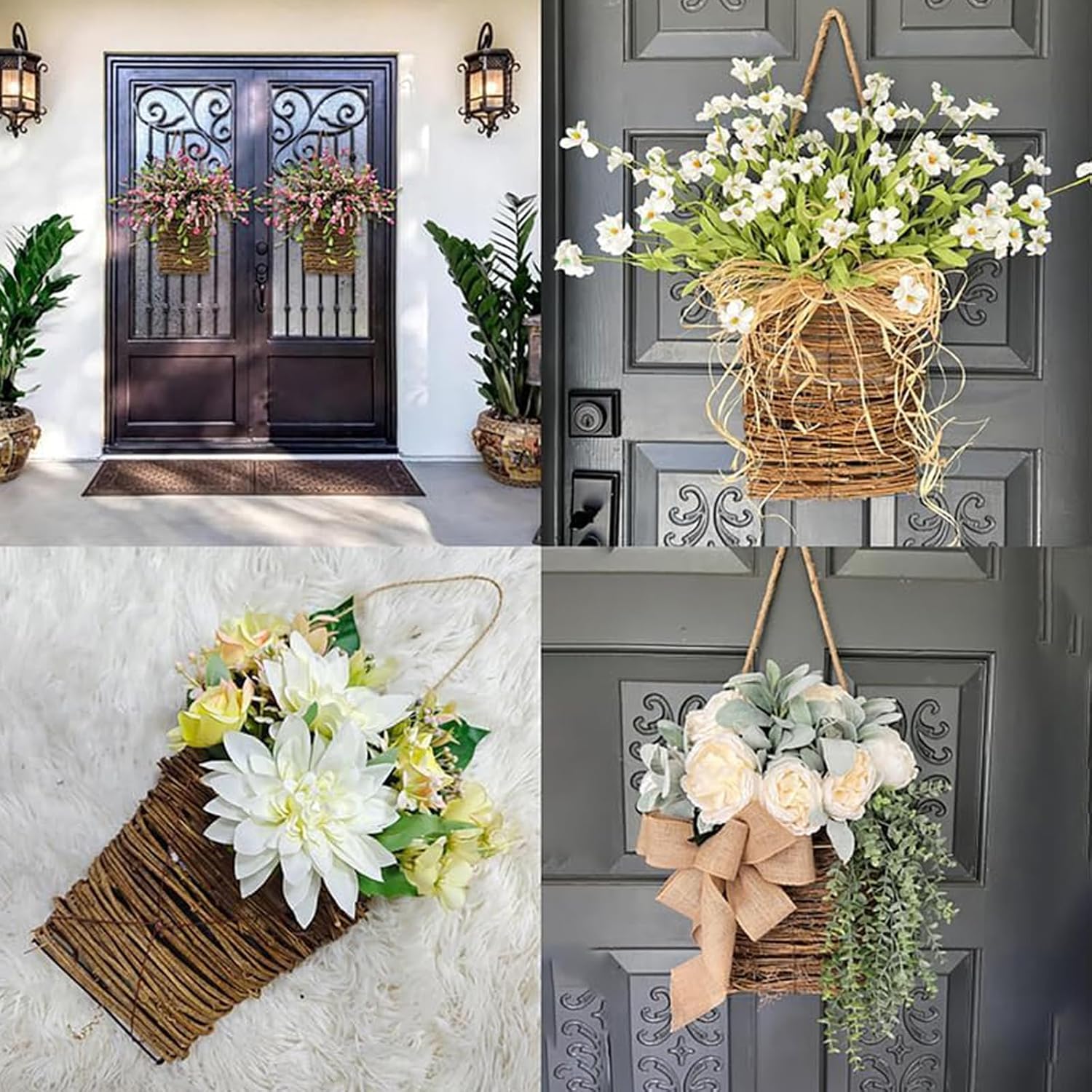 Cream Hydrangea Door Wreath Basket for Front Door