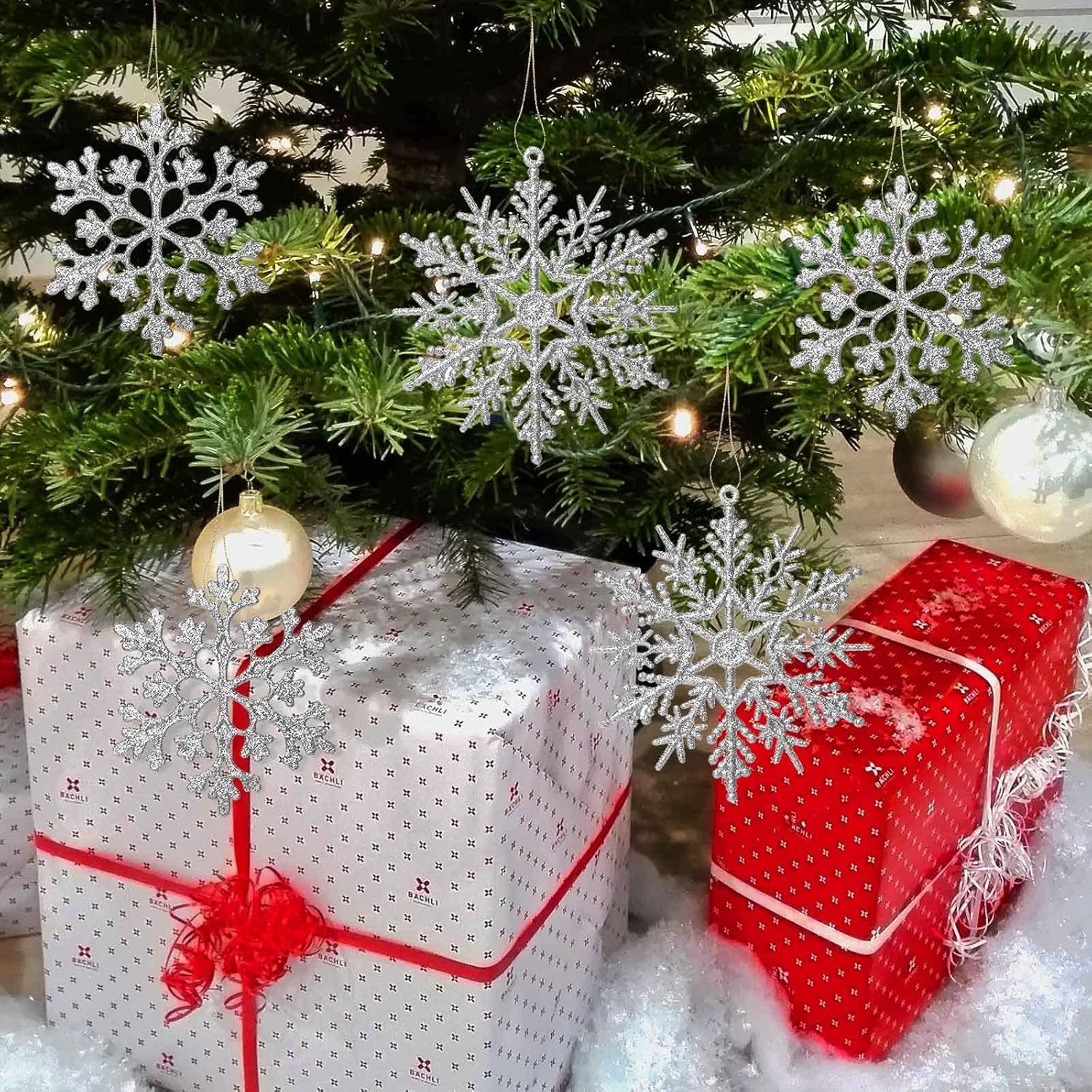 36 Piece Silver Glitter Snowflake Ornaments Set