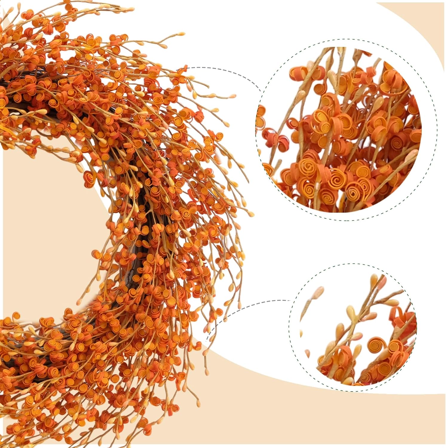 Idyllic 18 Inch Orange Berries Leaves Wreath for Front Door