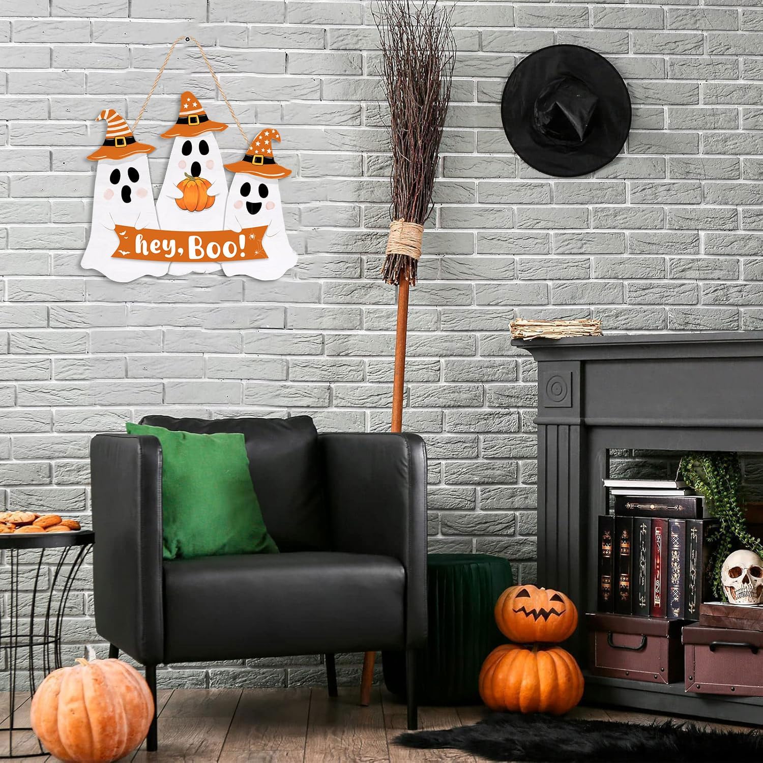 Halloween Ghost Door Sign Wooden Welcome Wreath