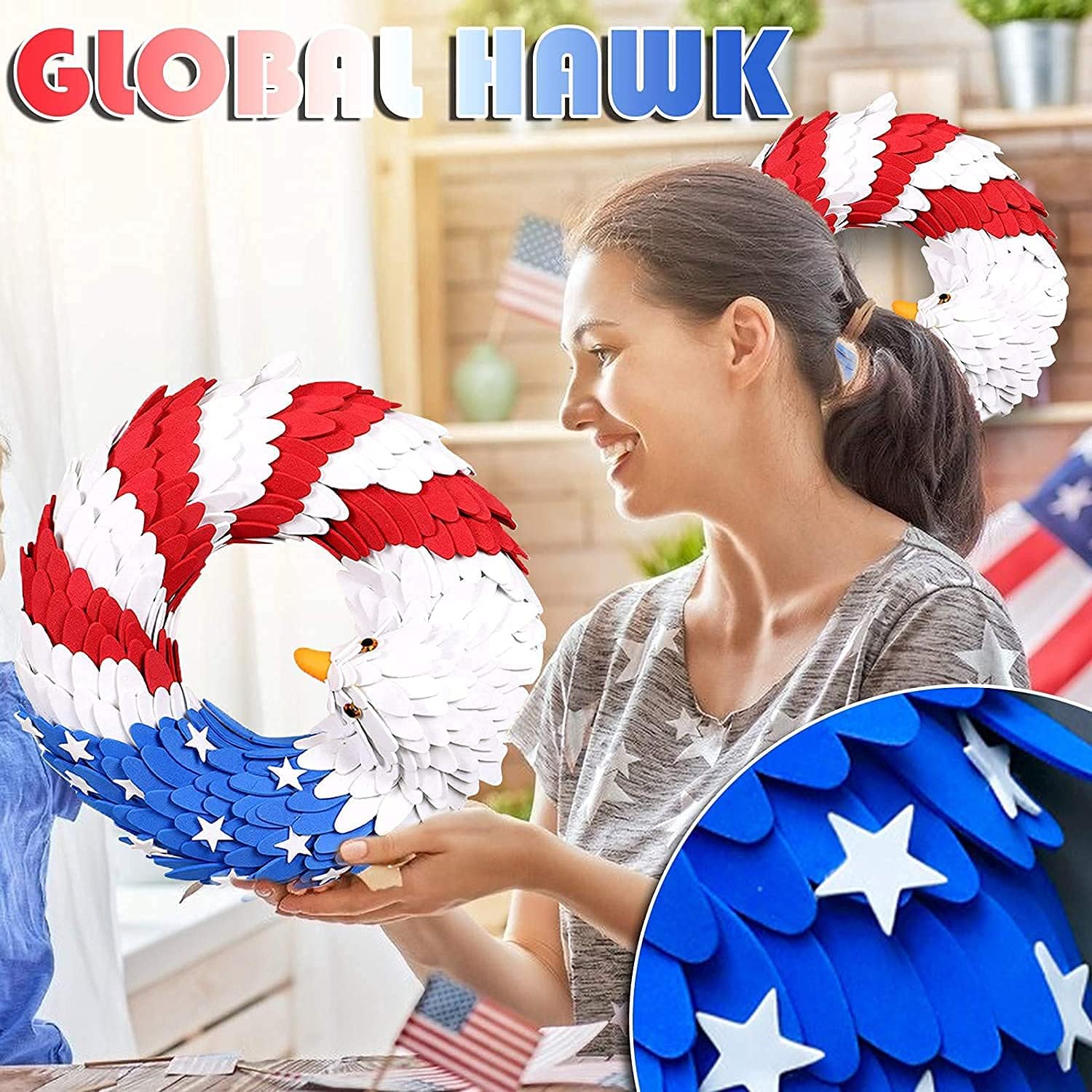 LoviHome American Eagle Patriotic Wreath for Home Decor