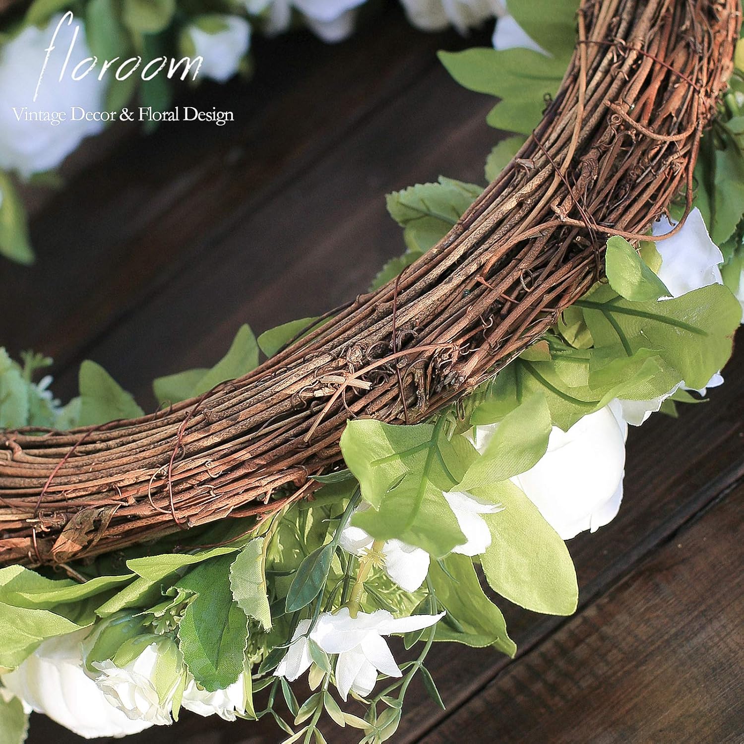 Floroom White Peony Hydrangea Wreath 20 Inch Wedding Decor
