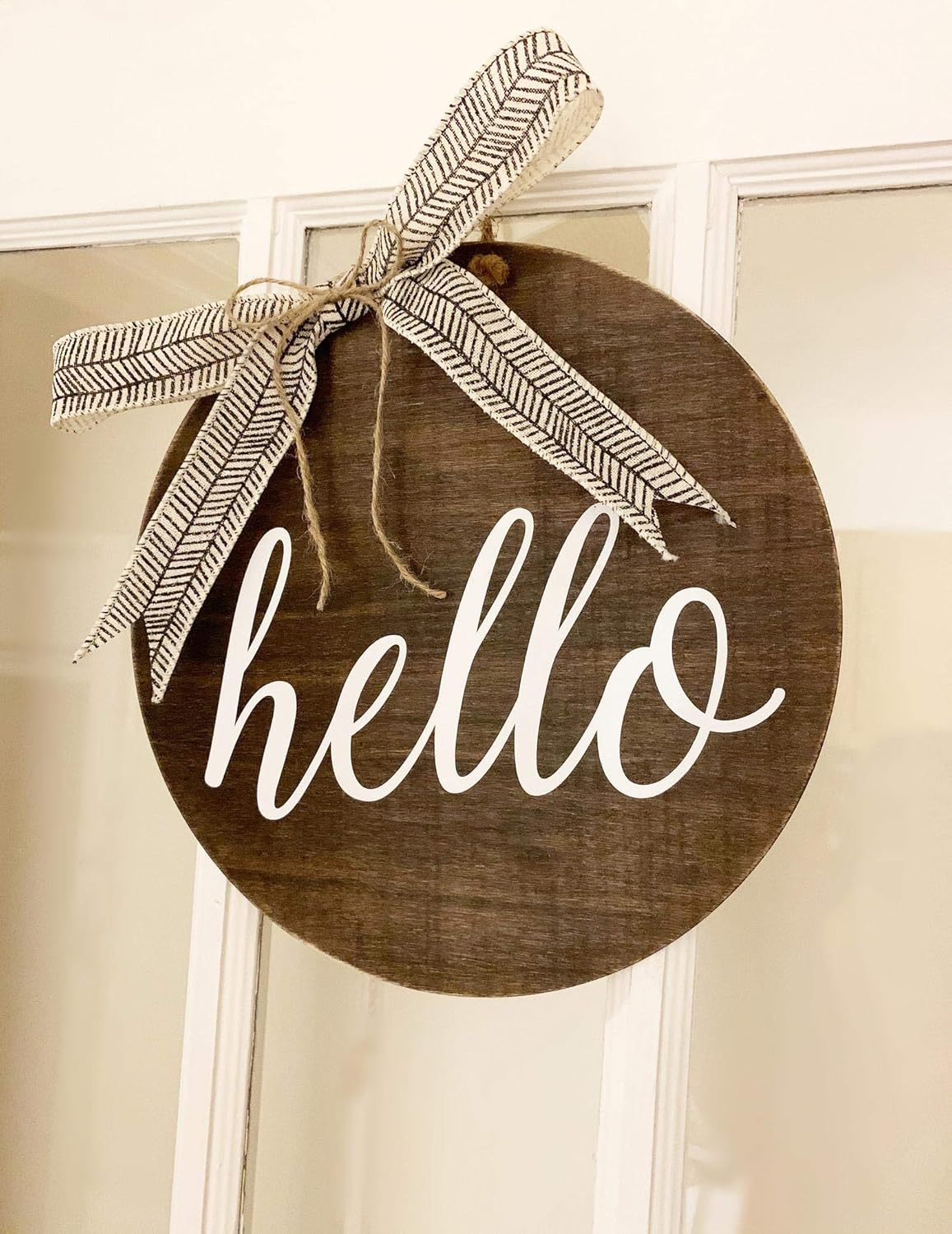 Hello Wreath Door Decoration Black and White Front Door Wreath Chevron Round Wood Wreath
