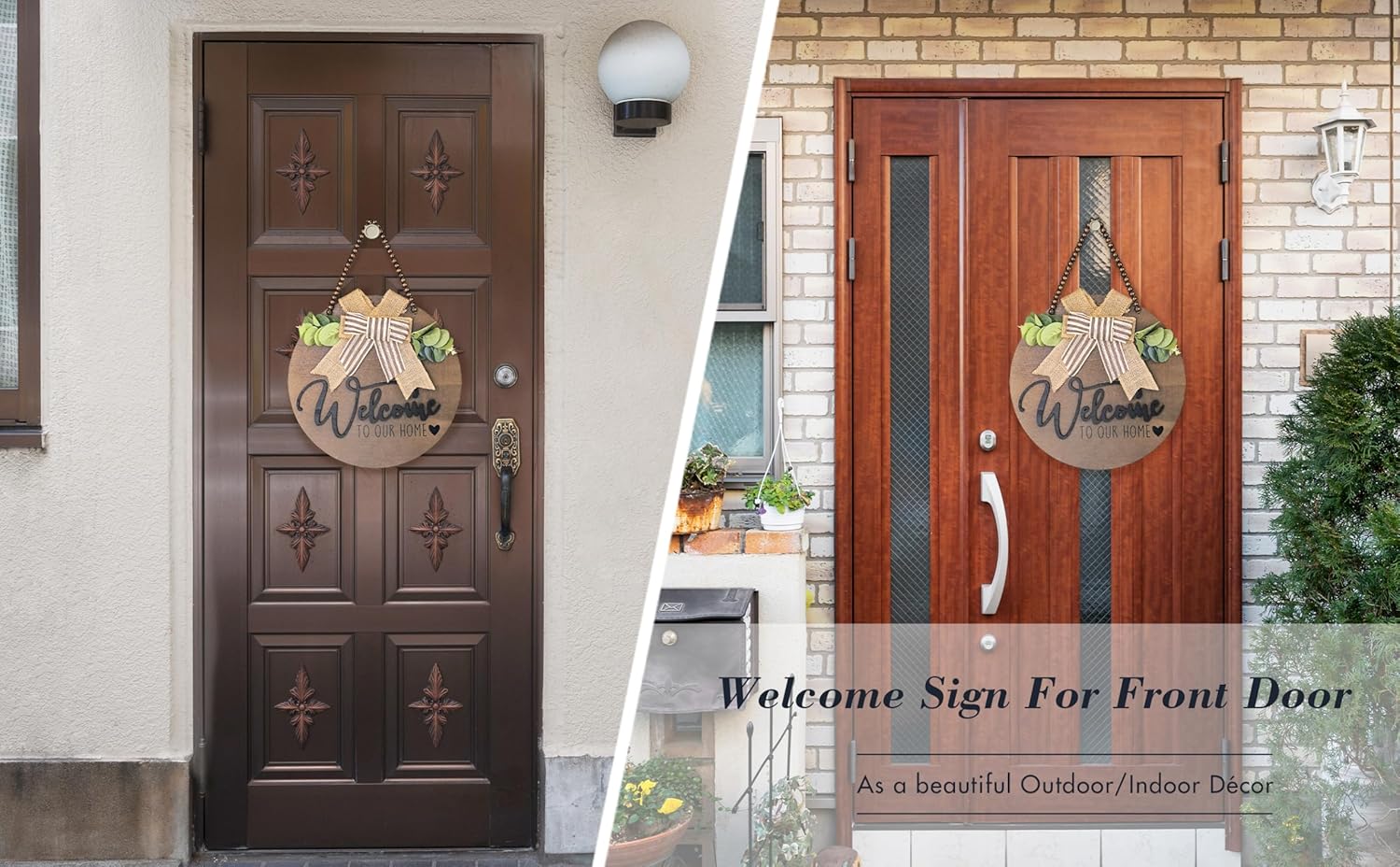 INTERHOMART 12 Inch Round Wood Welcome Wreath Front Door Decor