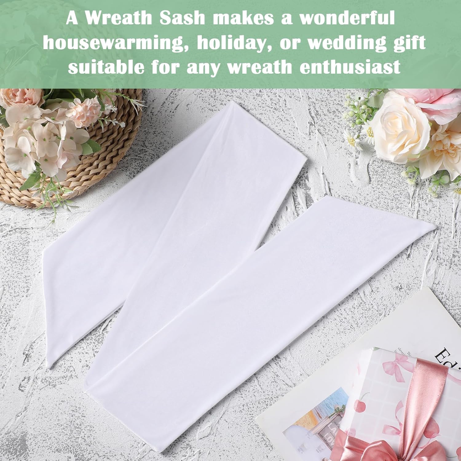 White Velvet Wreath Sashes - 2 Pcs for Wreaths and Front Door