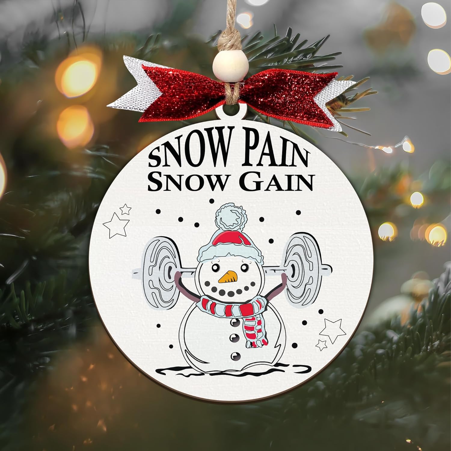 Snow Pain Snow Gain Dumbbell Gym Christmas Ornament 2024