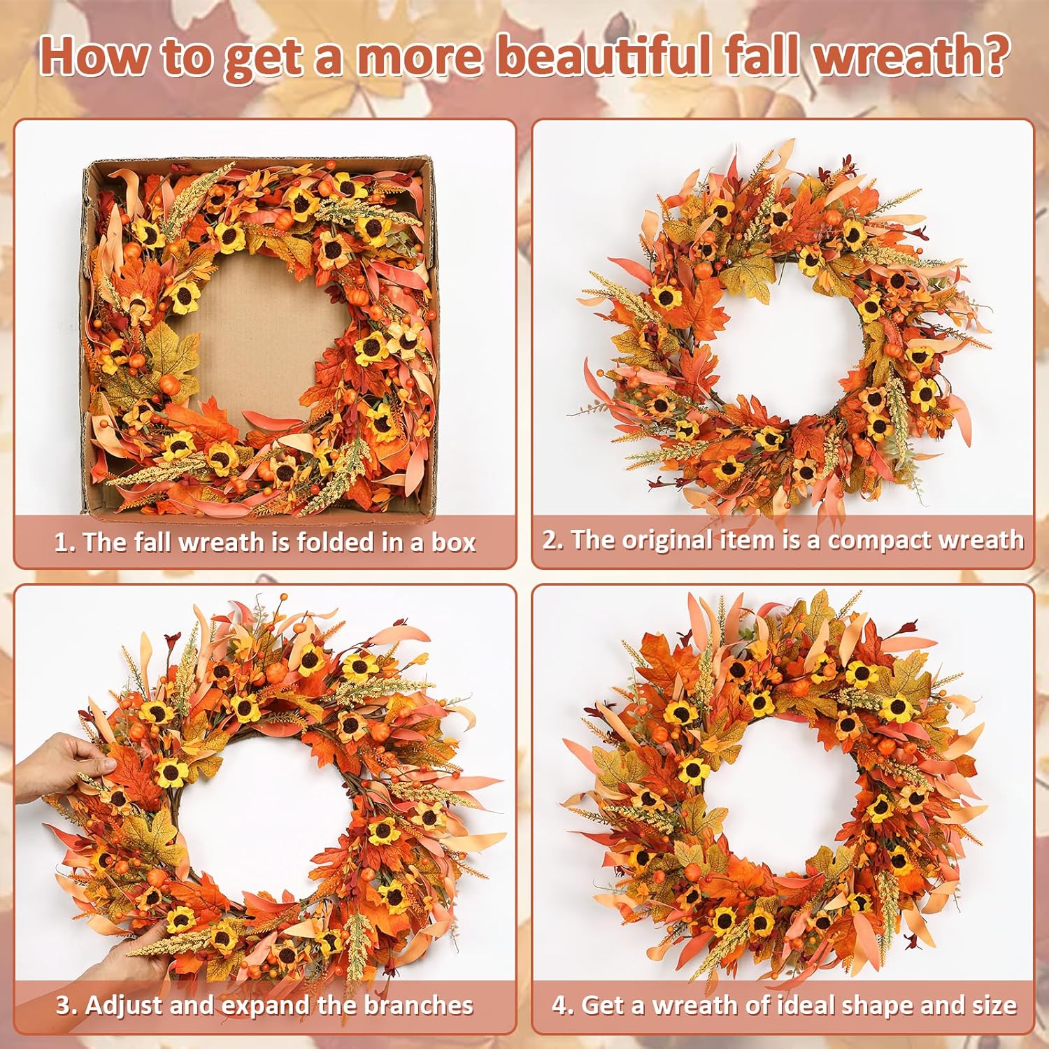 KHOYIME 20 Inch Artificial Autumn Wreath for Front Door