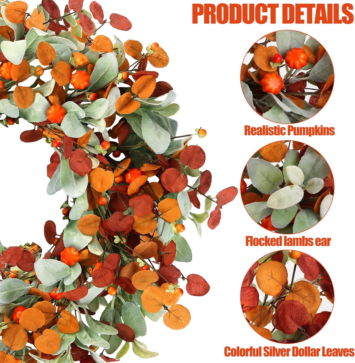 Sggvecsy 21 Inch Artificial Autumn Wreath