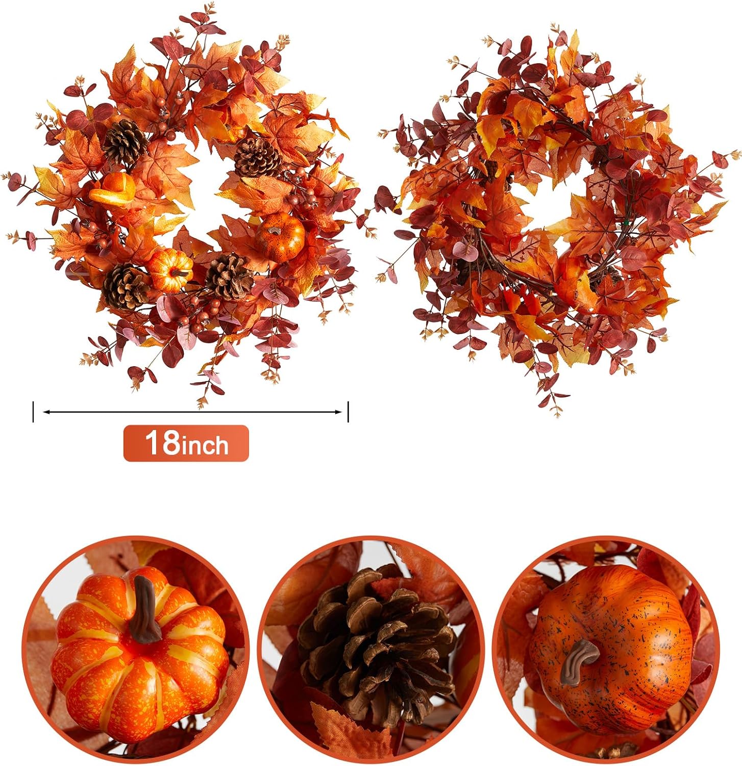Thanksgiving Wreath - Fall Decor 18 Inch Artificial Door Decor