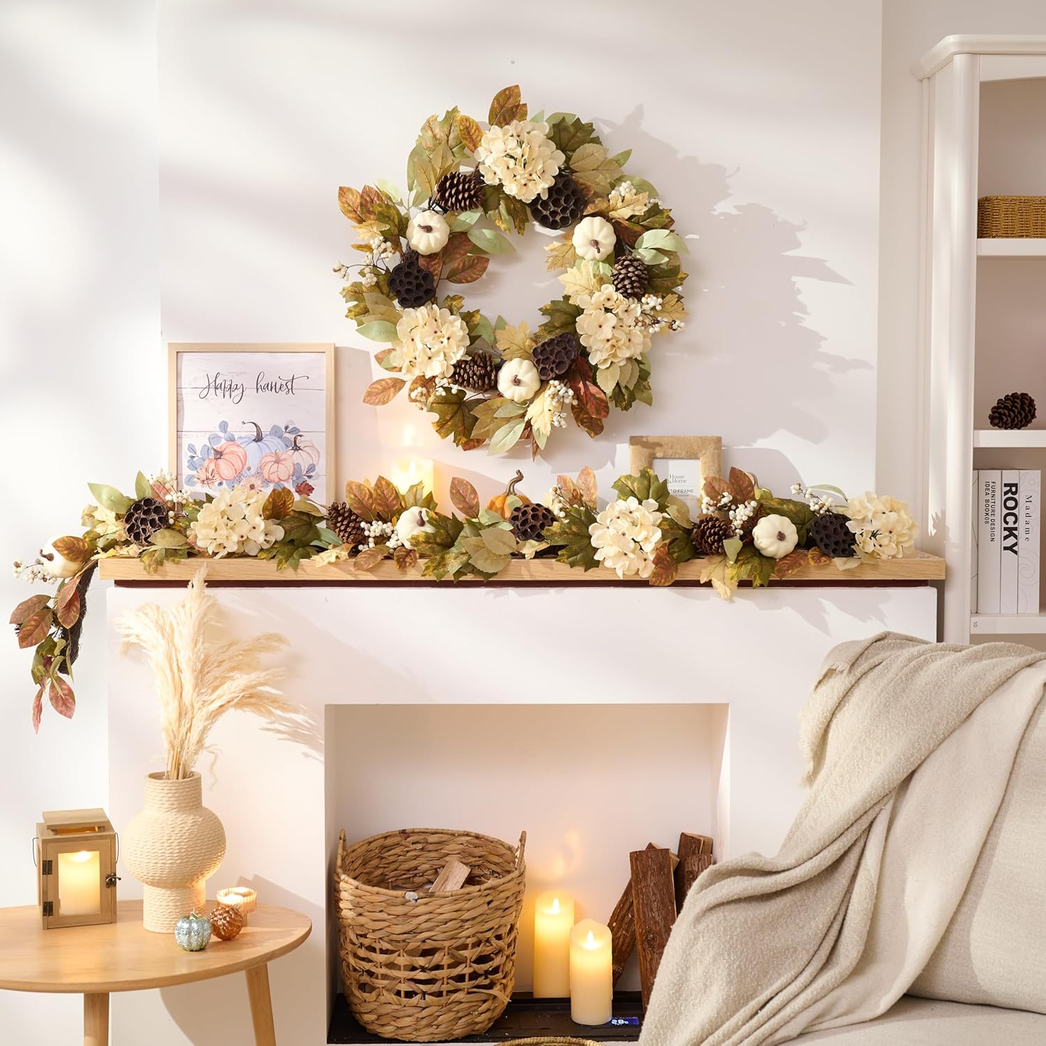 DECOR BY HANNAH 24 Inch Collapsible Fall Wreath with Lights
