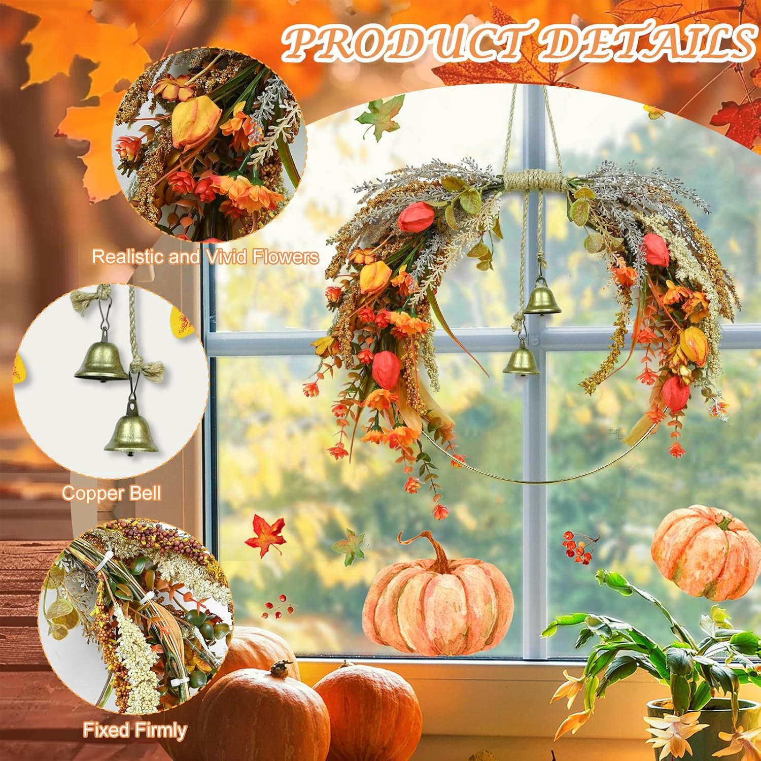 Fall Leaves Wreath for Front Door Autumn Decor with Colorful Mixed Leaves and Eucalyptus Branches