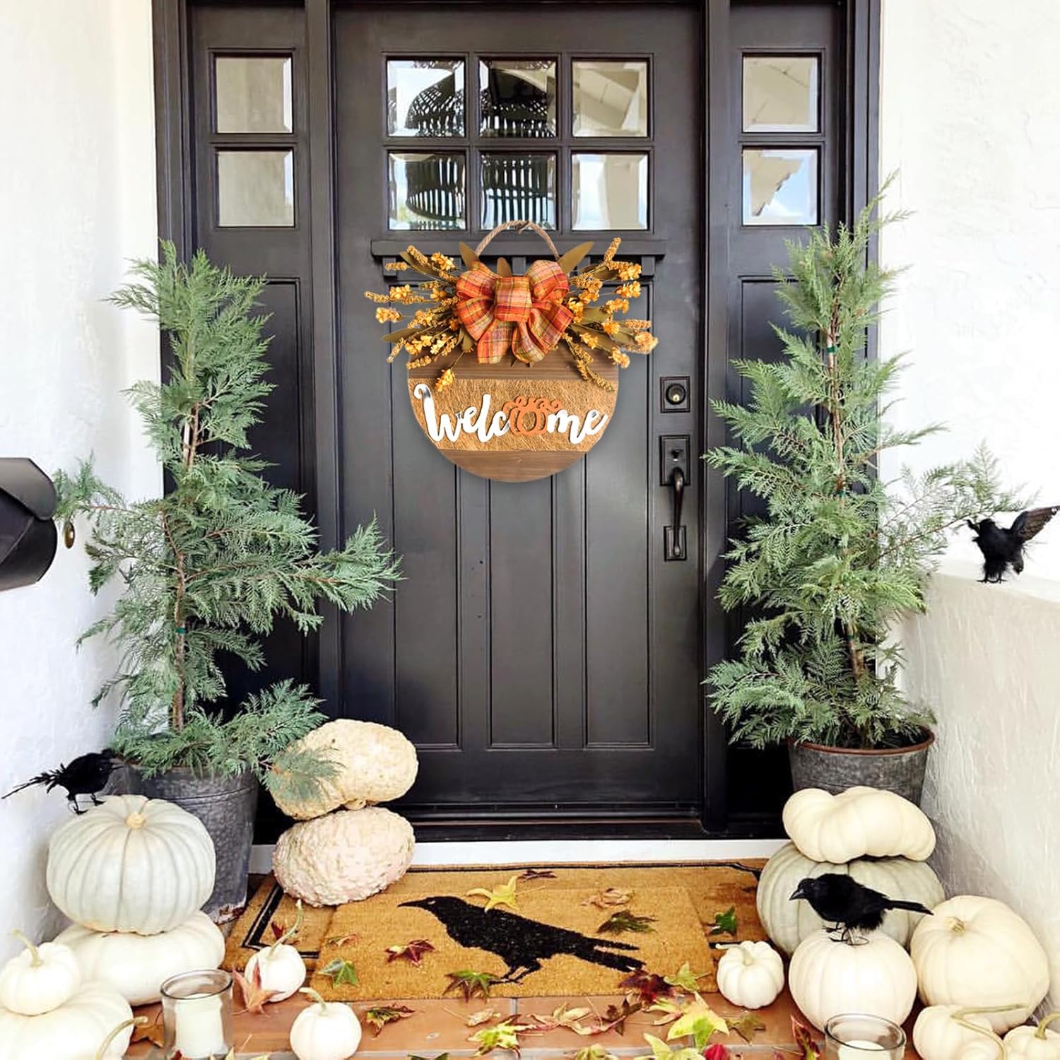 Fall Welcome Sign Decor Front Door Wreath