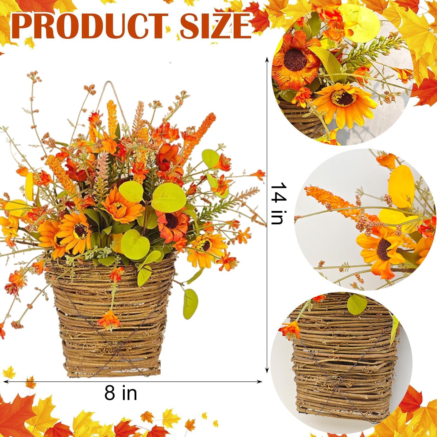 Fall Flowers Artificial Wreath for Front Door