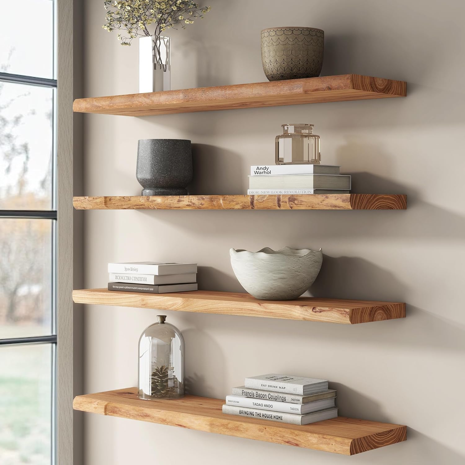 Venusmiles Reclaimed Elm Wood Floating Shelves Set of 2