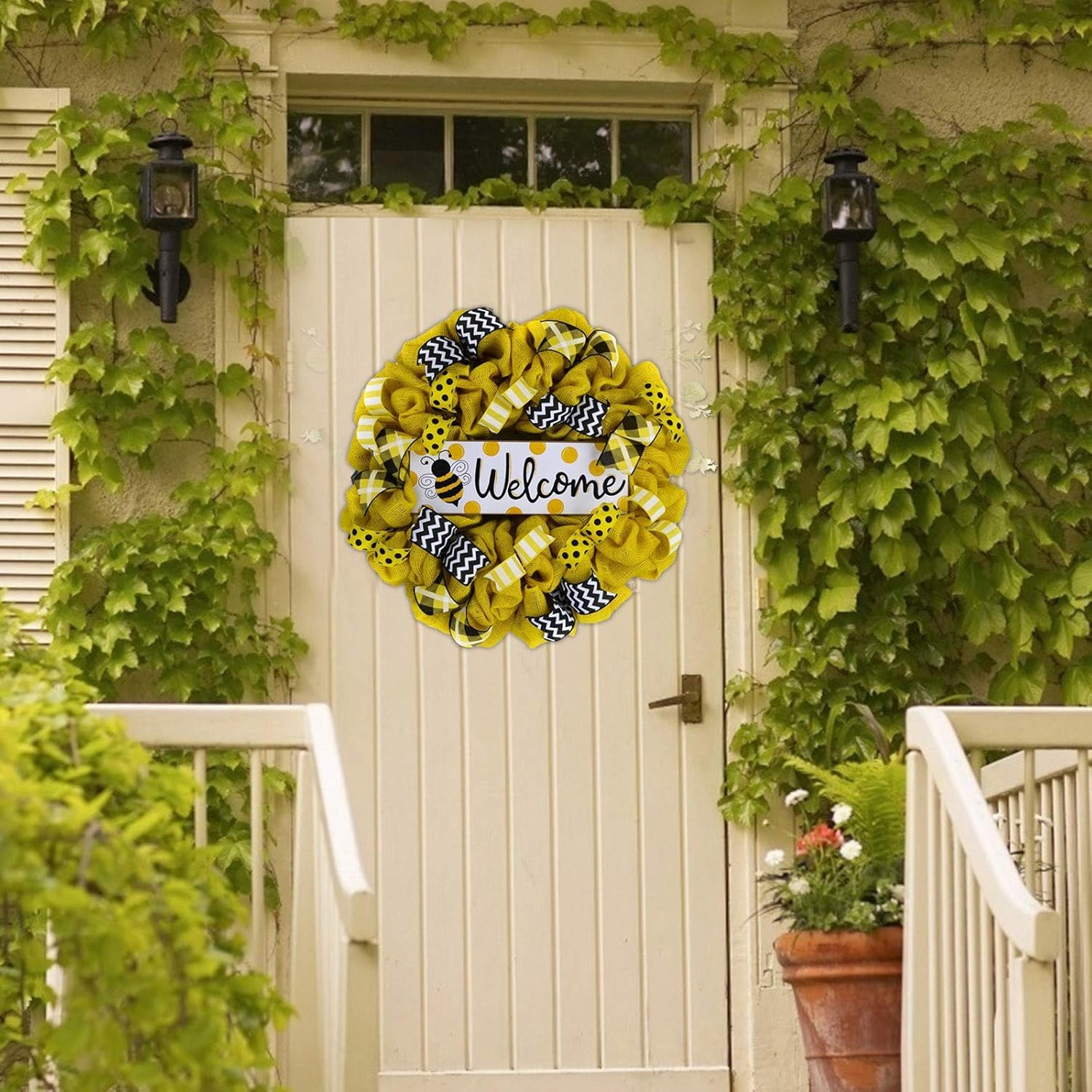 Summer Bee Wreath with Sunflowers Door Decor