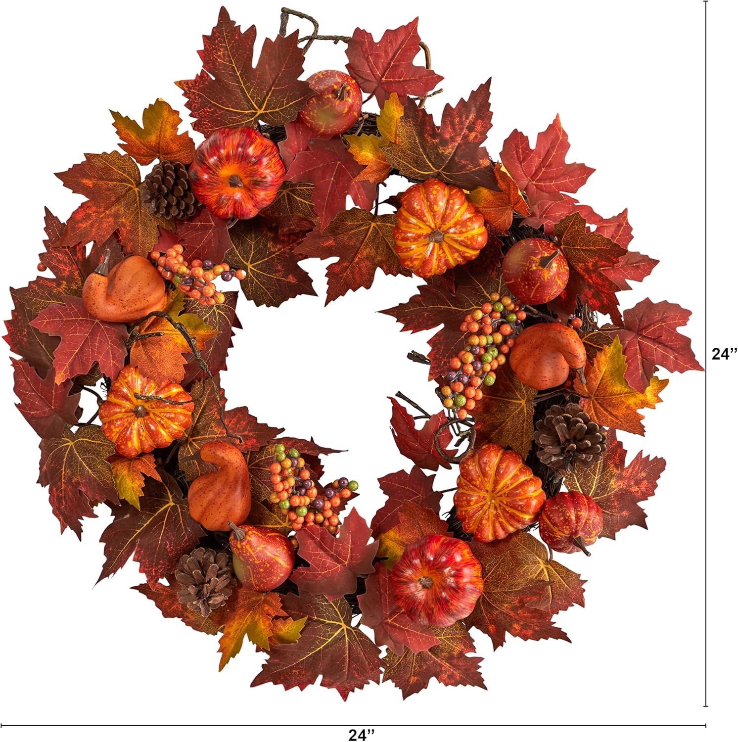 Nearly Natural 24in Autumn Maple Leaves Wreath