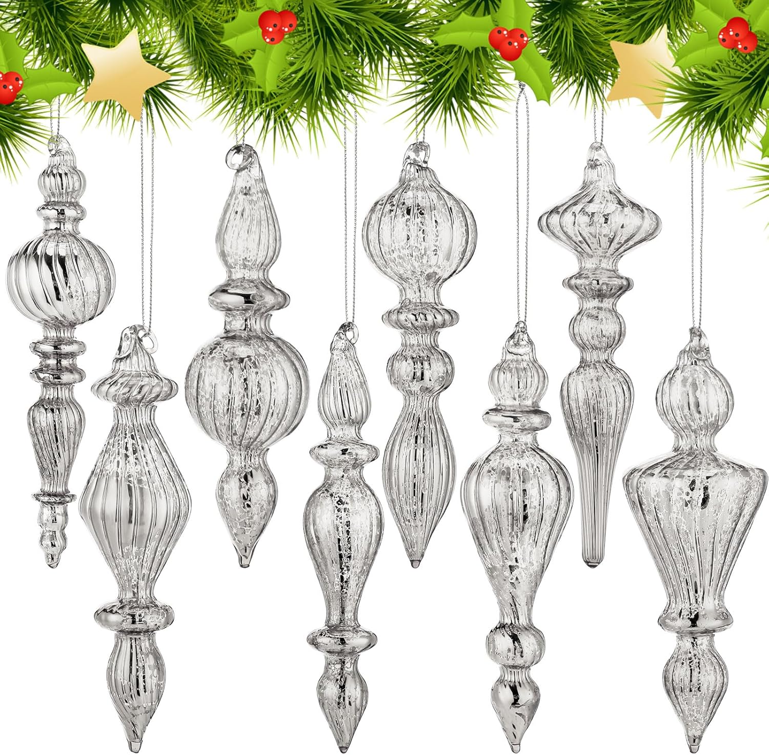 Mifoci 8 Pcs Mercury Glass Christmas Finials