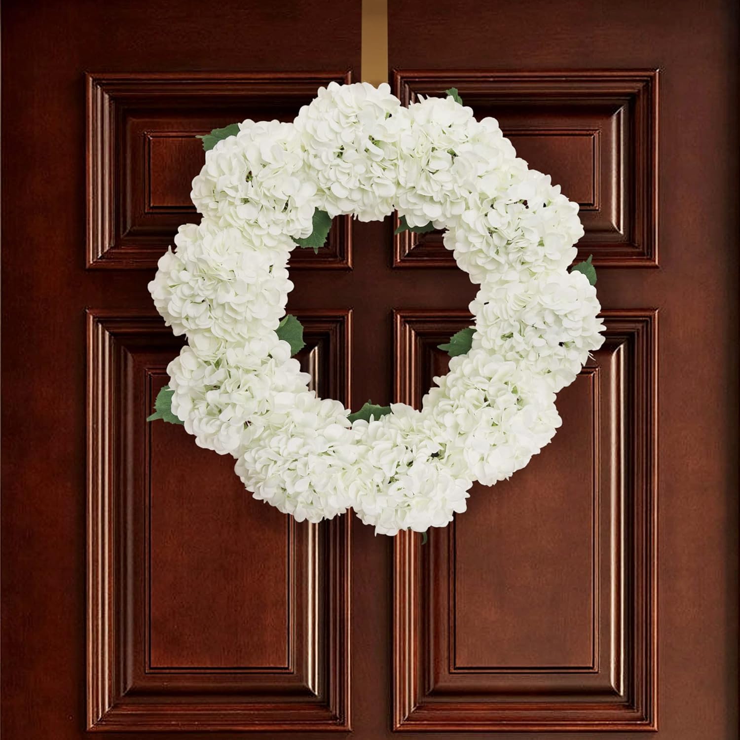 24-Inch White Hydrangea Wreath - Real Touch Artificial Flowers for Front Door Wall or Mantel
