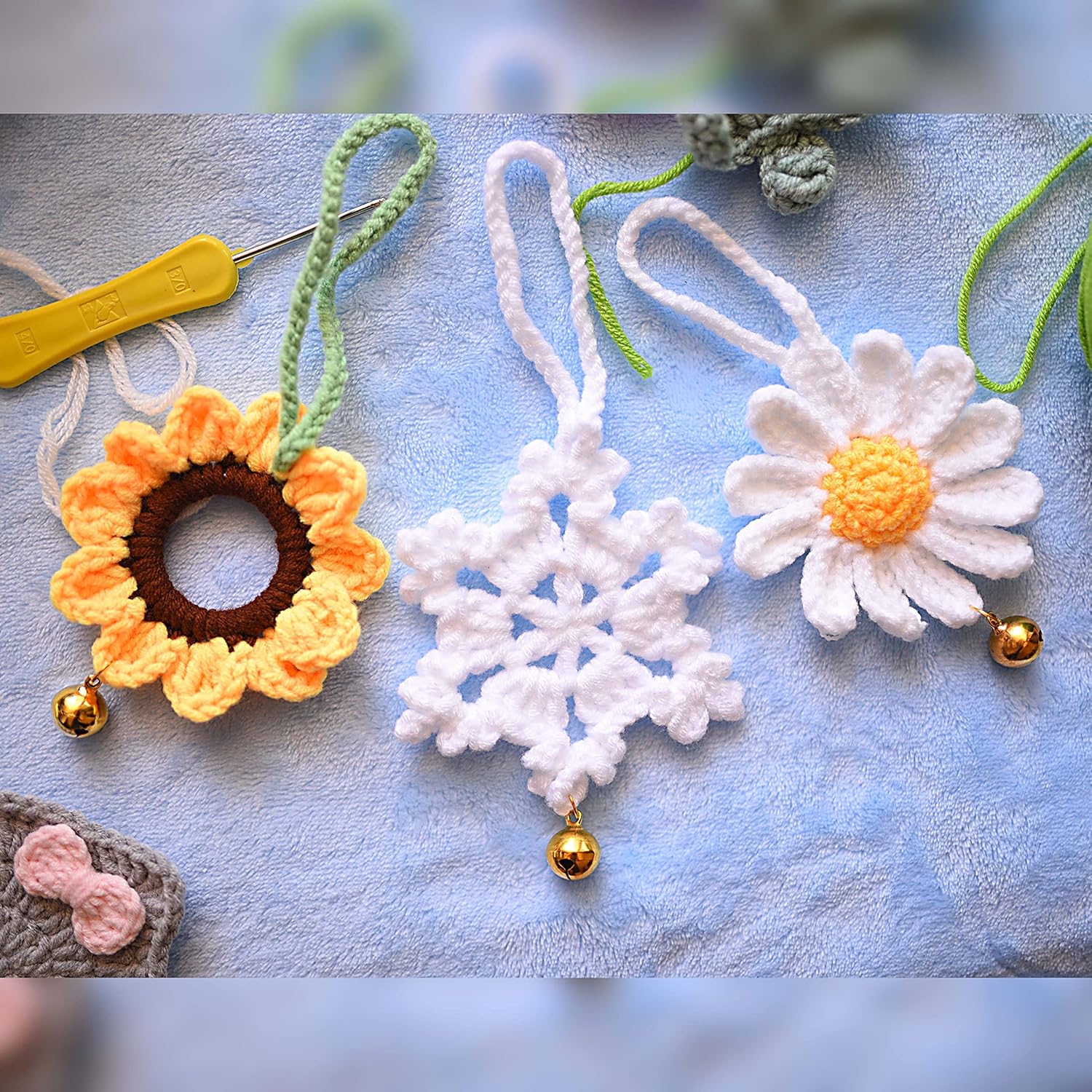 Handmade Crocheted Snowflake Ornaments 4pcs Christmas Decorations