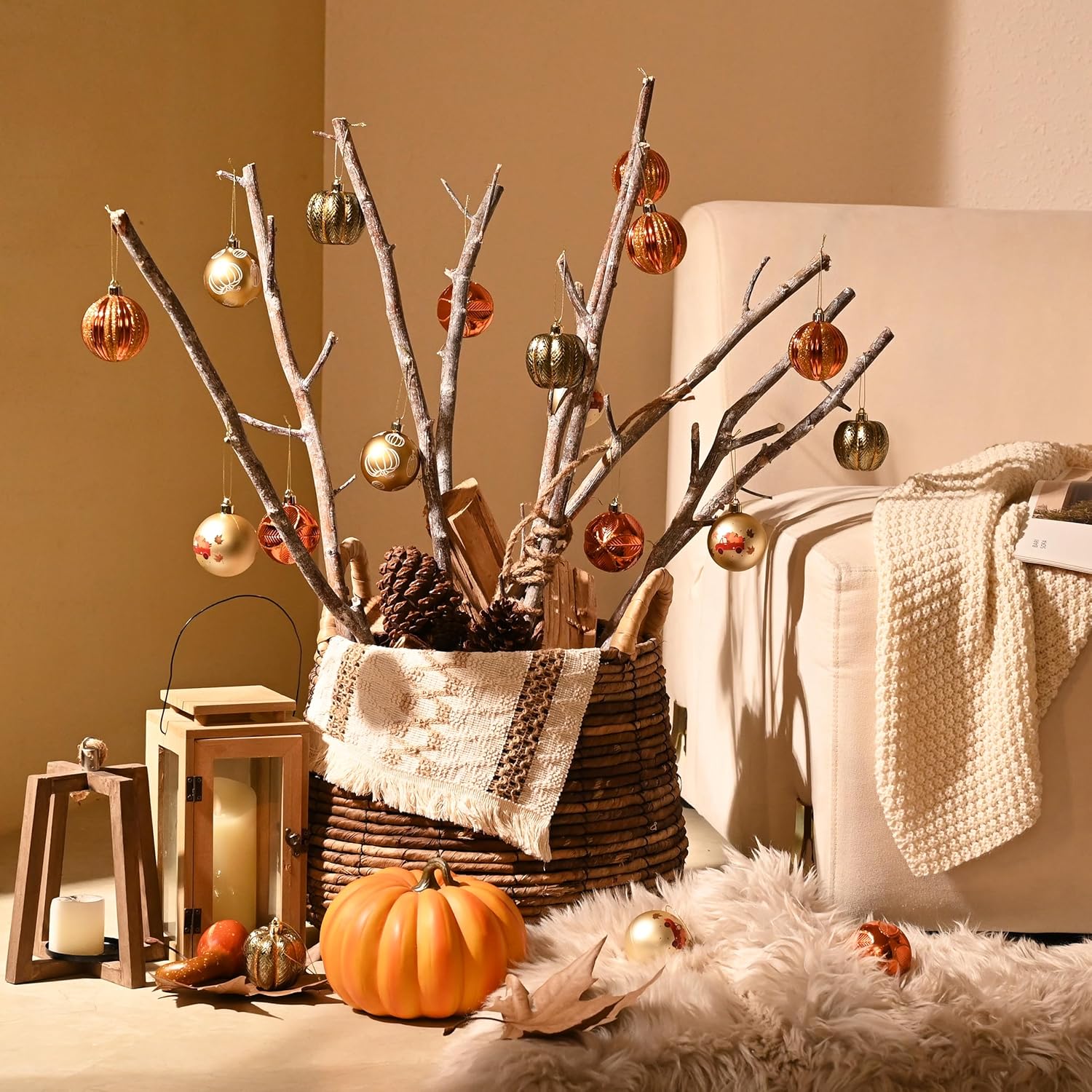 DECOR BY HANNAH Fall Harvest Tree Decorations 20ct Gold Orange Shatterproof Ball Ornament Set