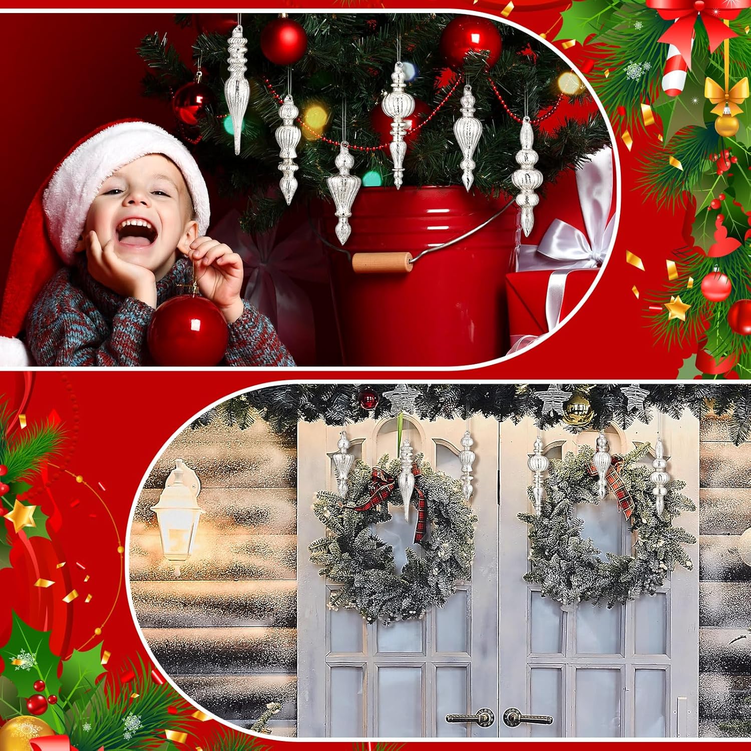 Soaoo 6 Pcs 63 Inch Mercury Glass Finial Christmas Ornaments