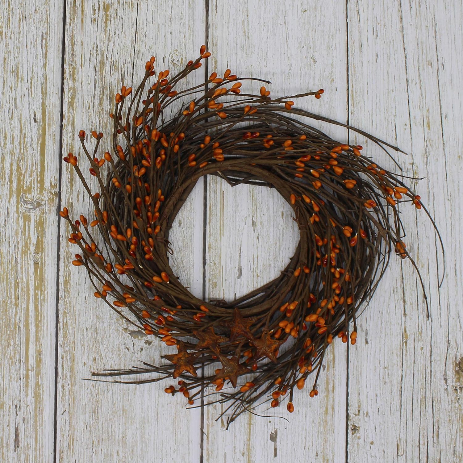 CVHOMEDECO Primitives Rustic Wreath with Barn Stars and Berries