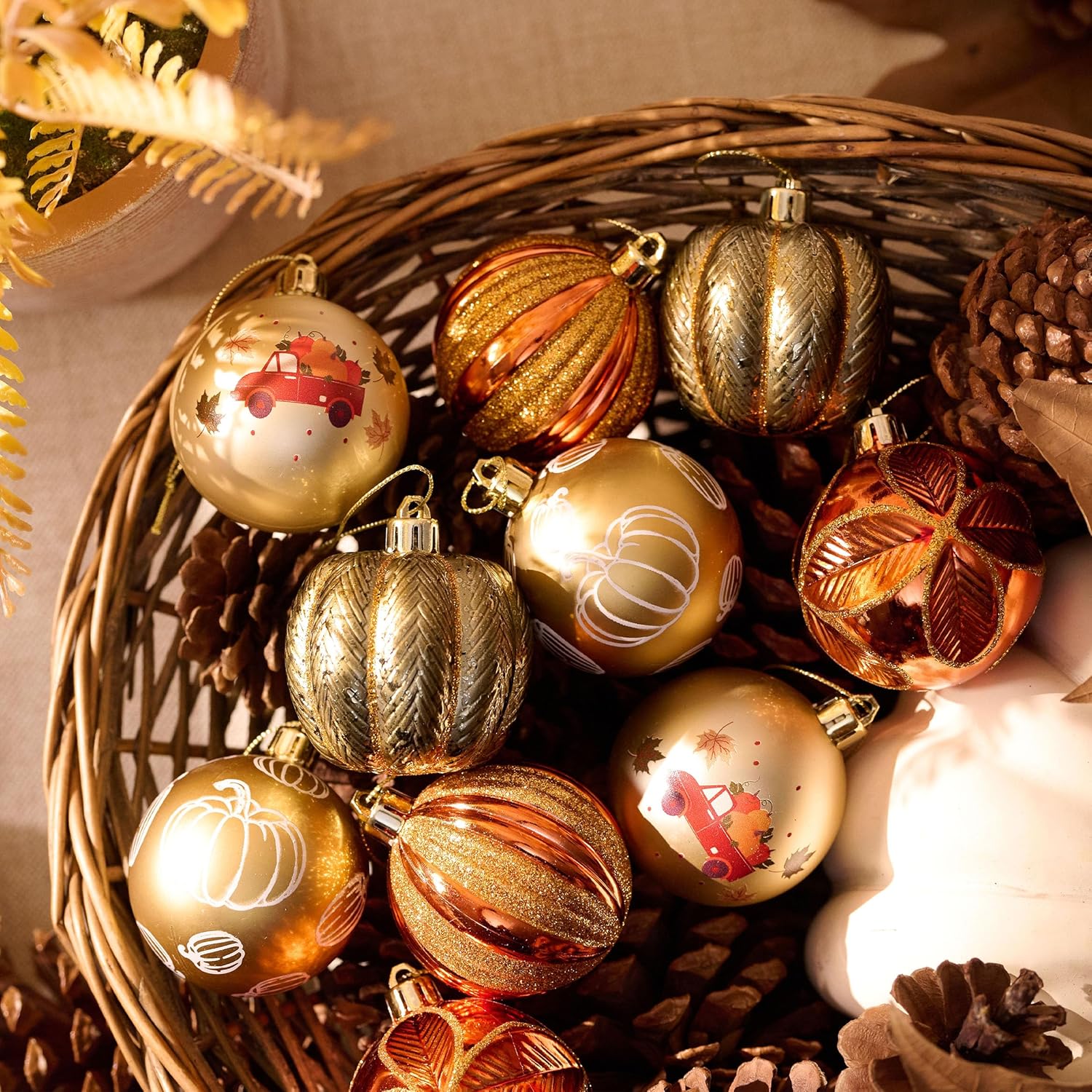 DECOR BY HANNAH Fall Harvest Tree Decorations 20ct Gold Orange Shatterproof Ball Ornament Set