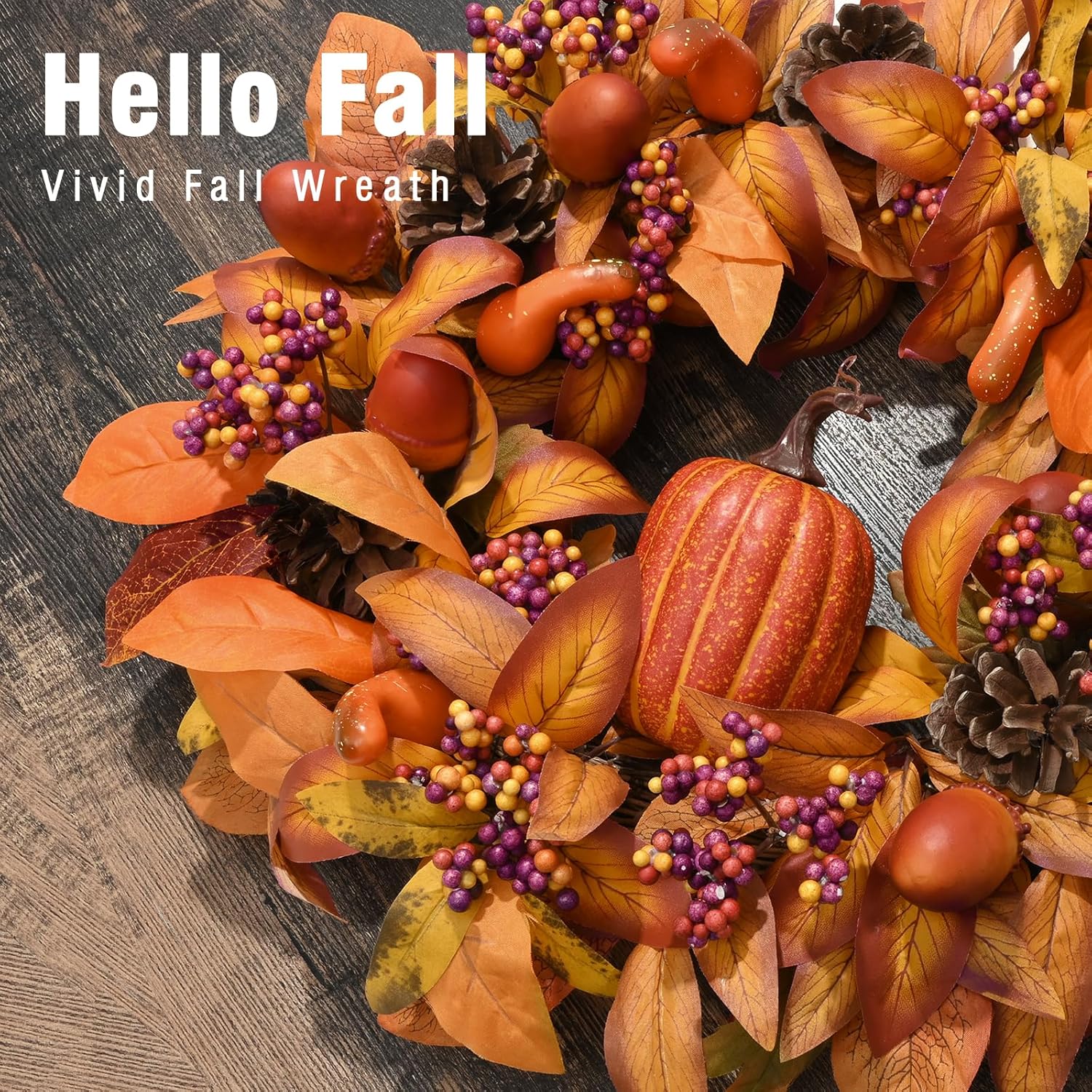 Fall Wreath with Light - 18 Inch Autumn Decor for Front Door