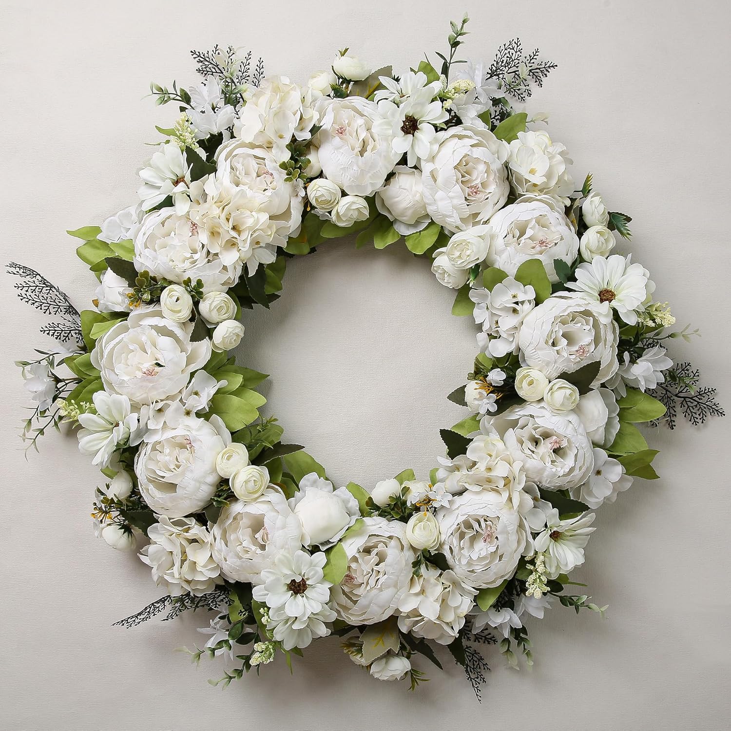 EZsenses Peony Wreath 23 Inch Front Door Decor