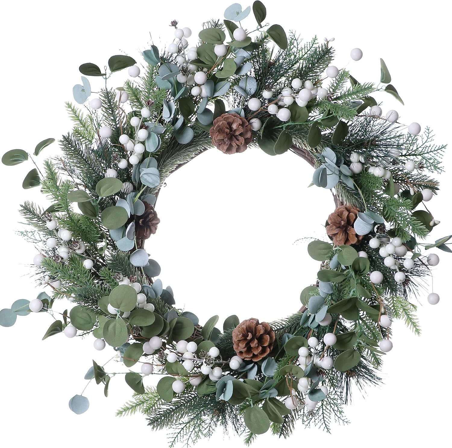 JFLORU 20 Inch White Christmas Wreath with Berries