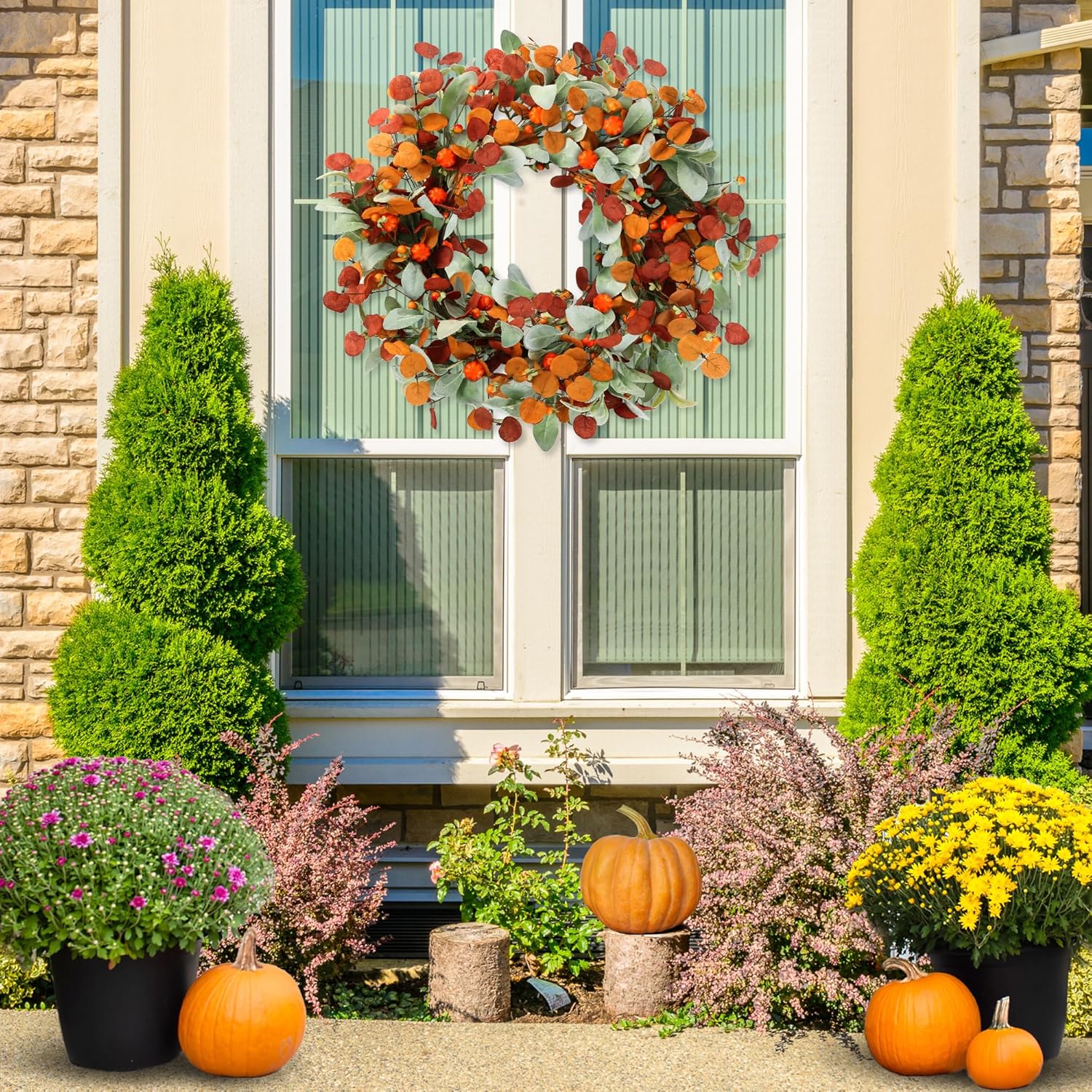 Sggvecsy 21 Inch Artificial Autumn Wreath